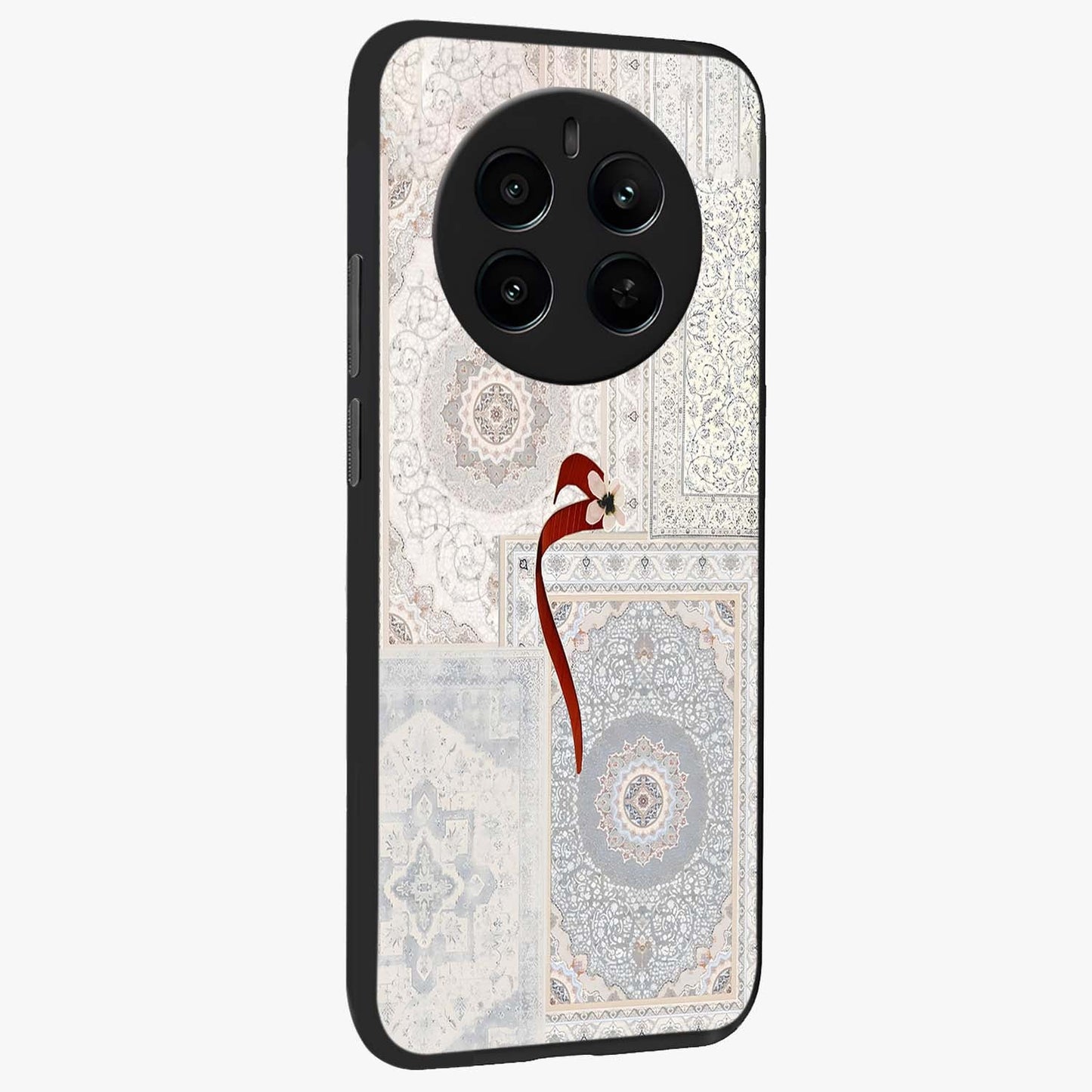 White Aesthetic Bow Glass Case upright view showcasing delicate ribbon bow artwork with cute minimalist theme.