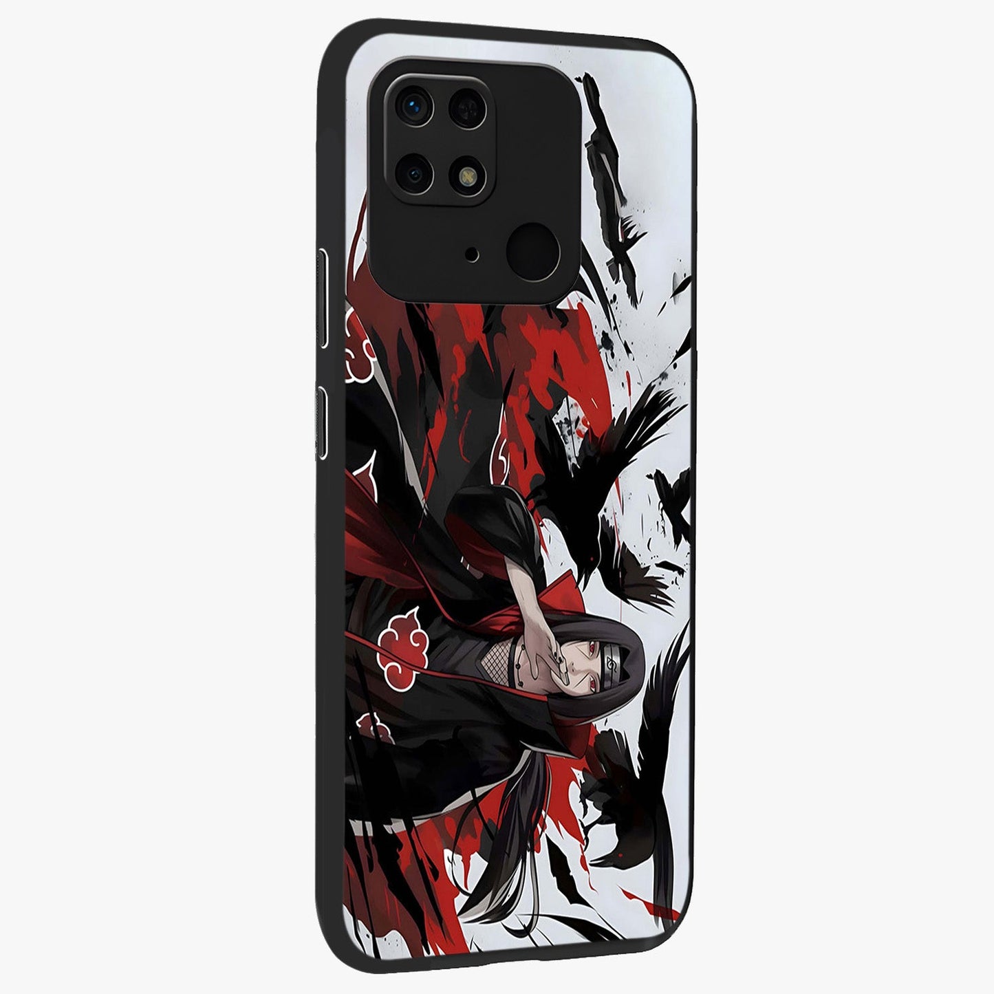 Crimson Crow Illusion Glass Case upright view showcasing striking crow illusion artwork with intense crimson theme.