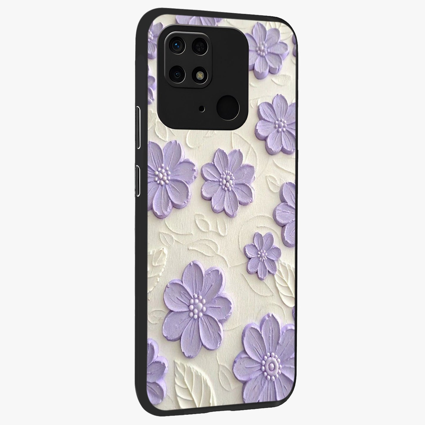 Floral Wall Art With Purple Flowers Glass Case upright view showcasing elegant purple flower artwork with decorative floral theme.