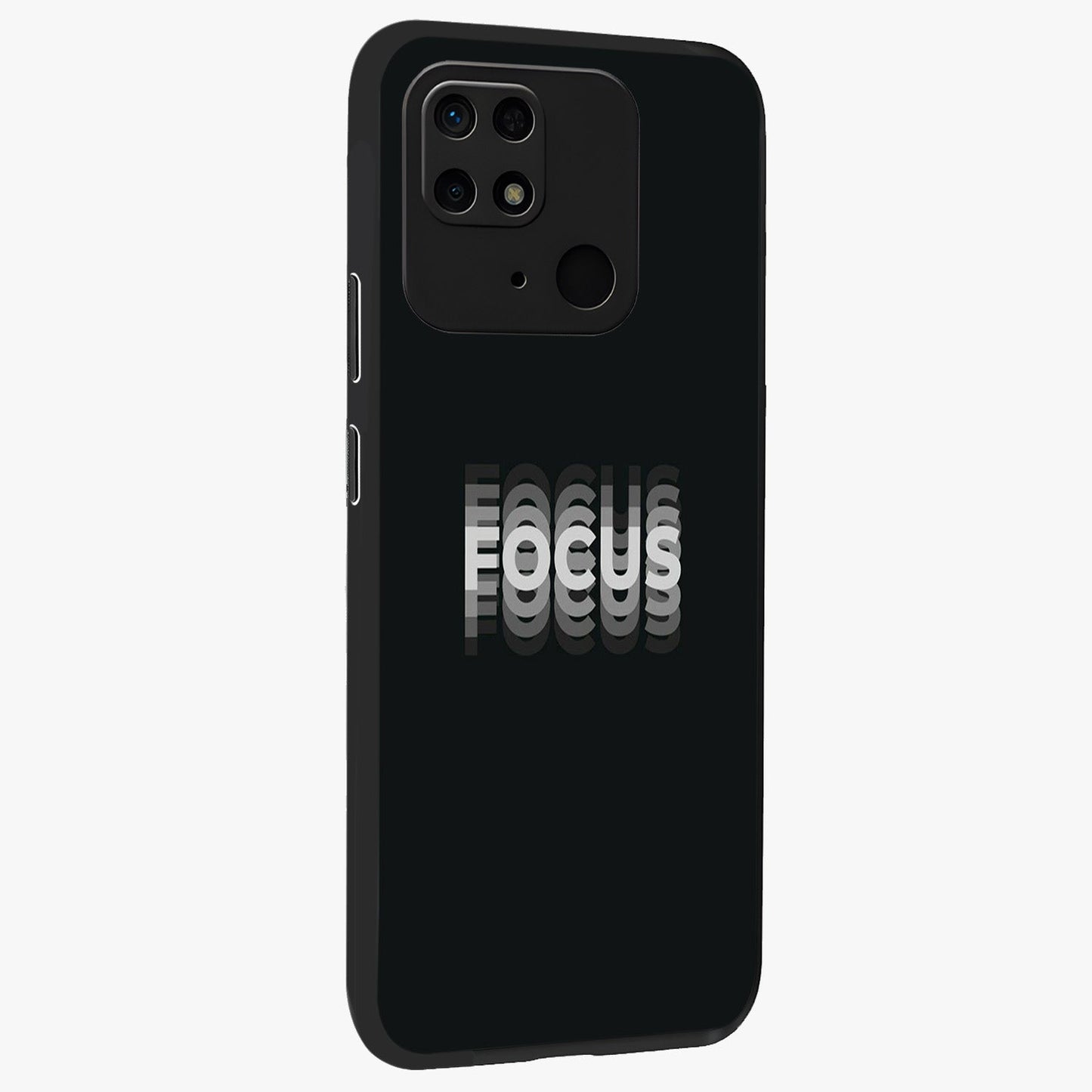 Focus Mode On Glass Case upright view showcasing strong typography statement with sleek motivational theme.