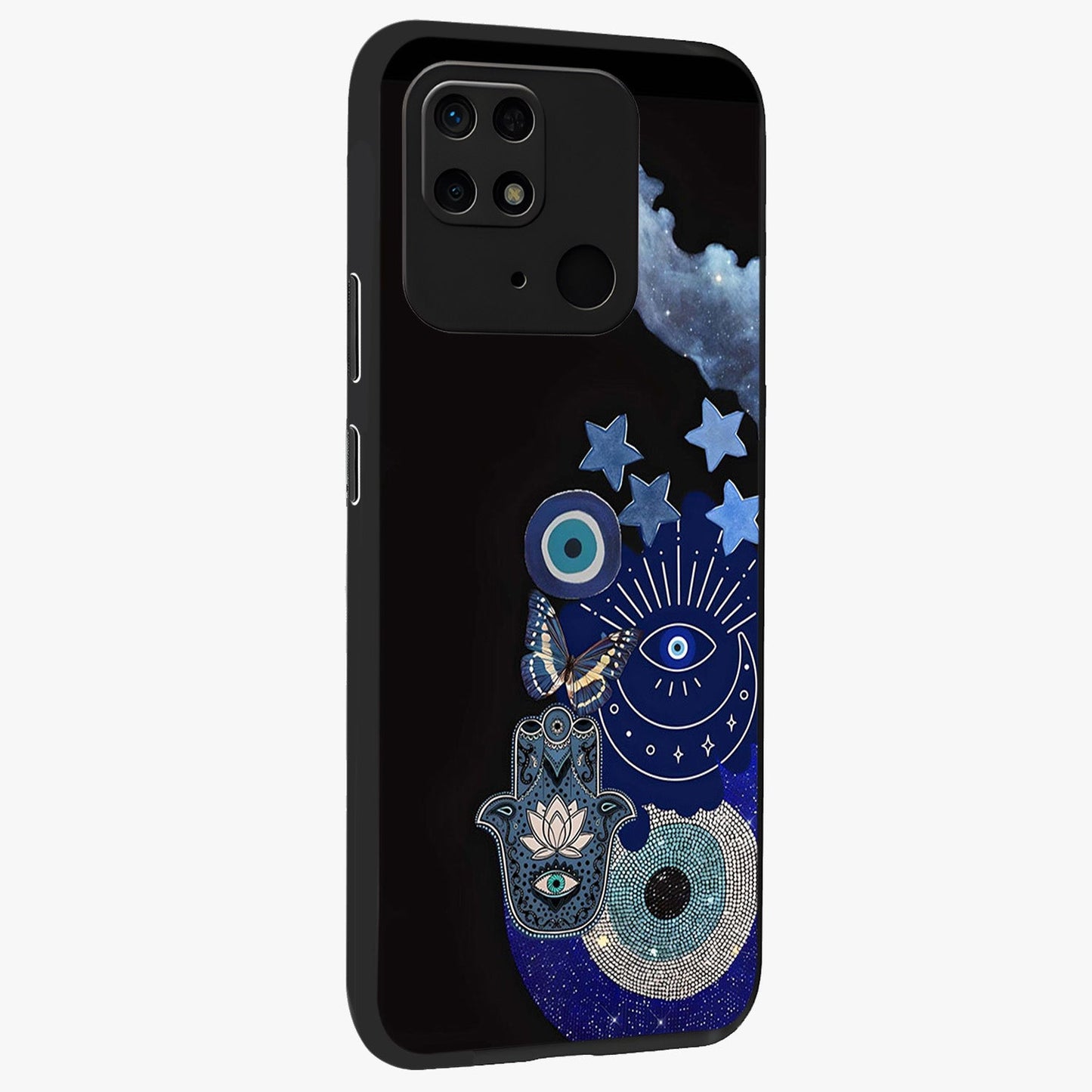 Galactic Charm Cluster Glass Case upright view showcasing glowing cosmic charm artwork with magical celestial style.