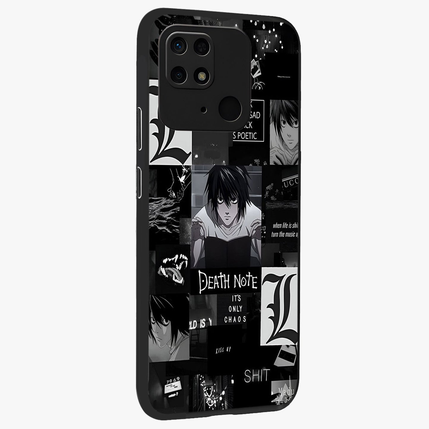 Midnight Chaos Mind Glass Case upright view showcasing expressive abstract artwork with bold dark theme.