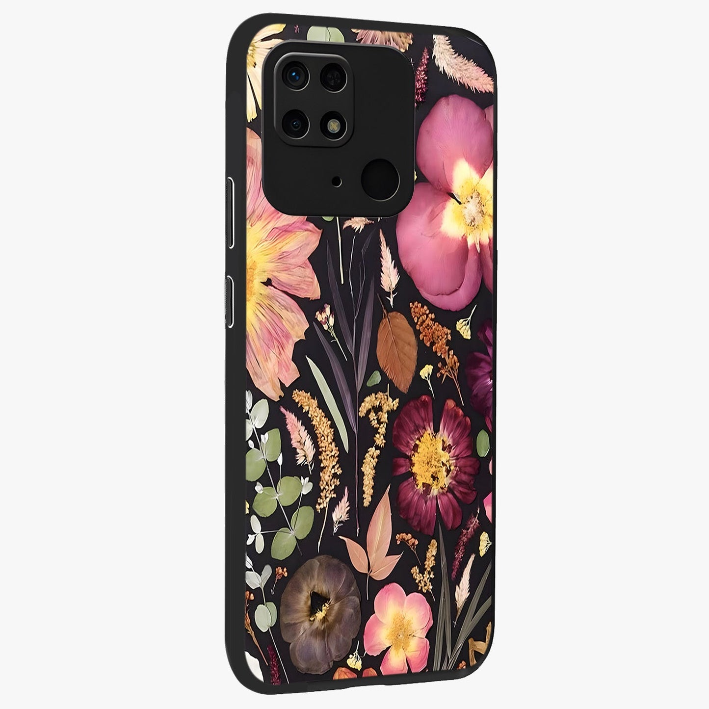 Petal Dream Tapestry Glass Case upright view showcasing detailed floral tapestry artwork with artistic nature theme.