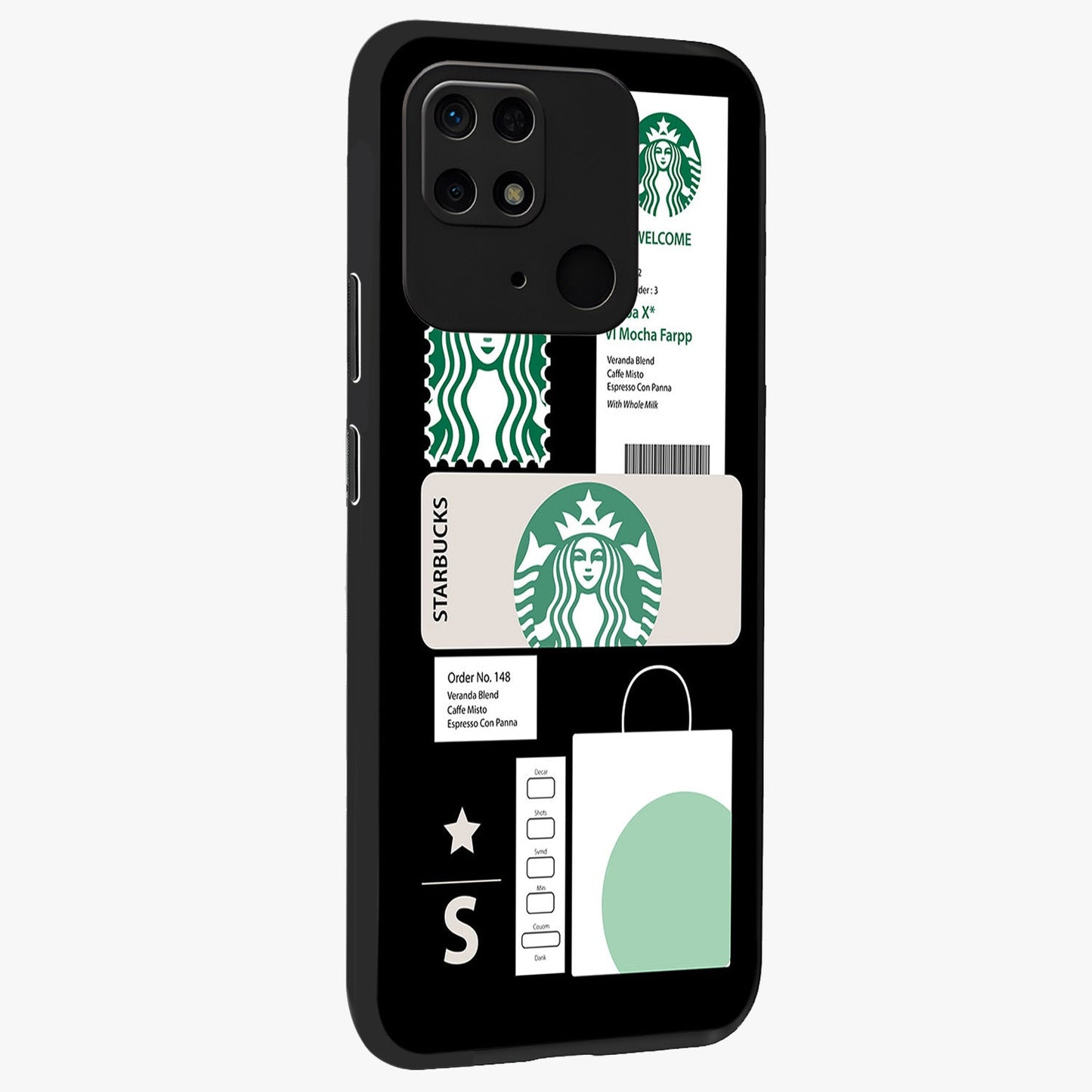 Starbucks Mocha Glass Case upright view showcasing trendy coffee inspired artwork with modern lifestyle theme.