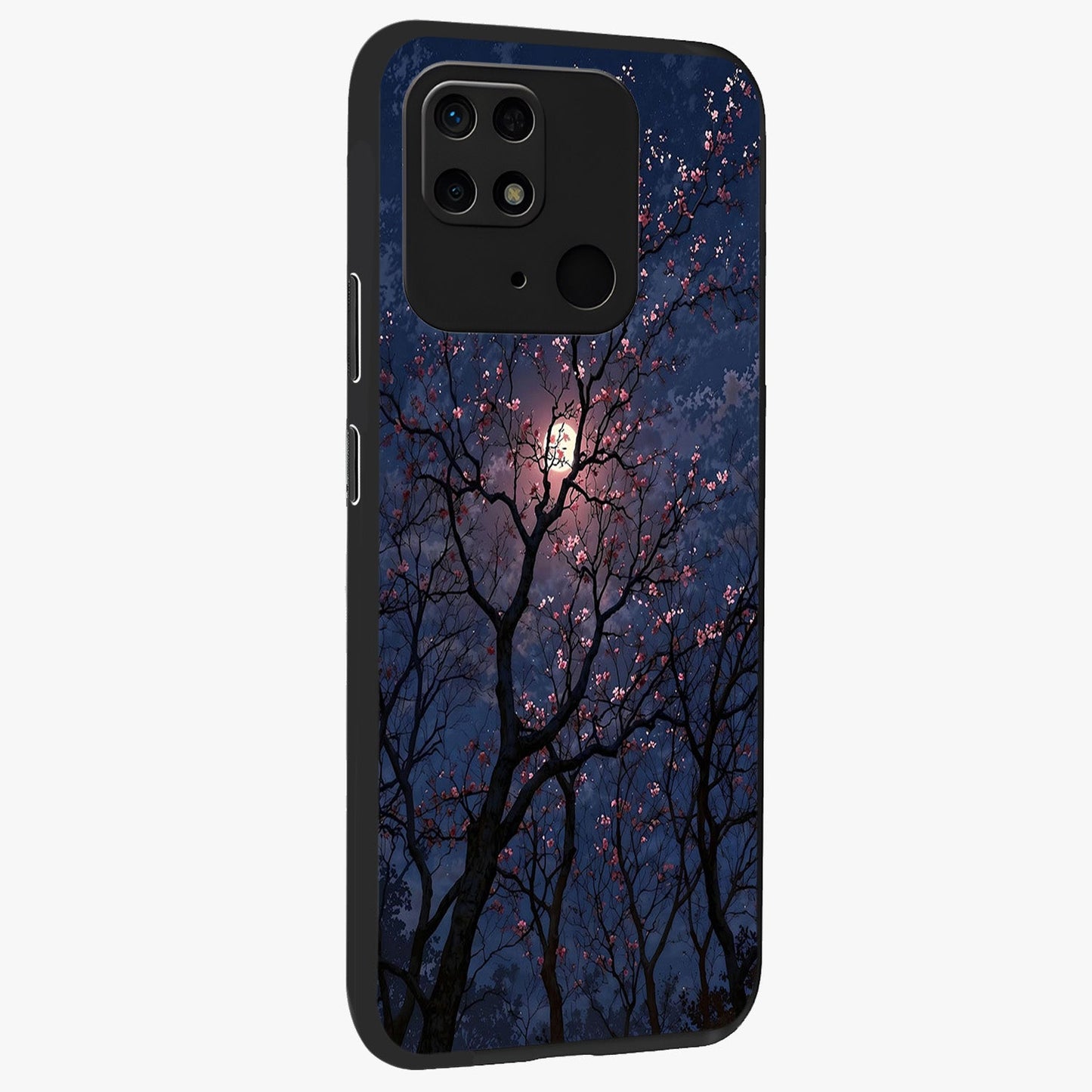 Twilight Sakura Serenade Glass Case upright view showcasing beautiful cherry blossom artwork with serene evening theme.