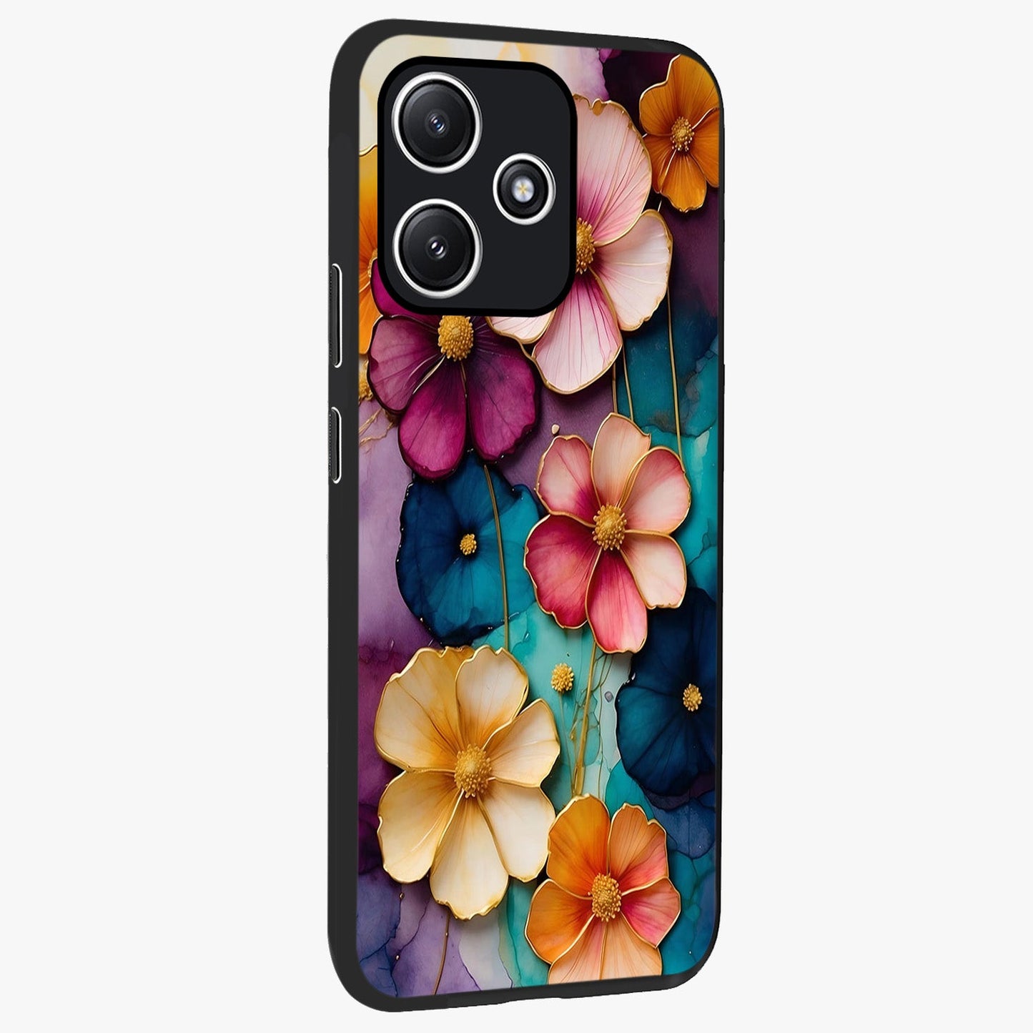 Artlyn Grace Flower Pattern Glass Case upright view showcasing graceful floral artwork with aesthetic botanical style.