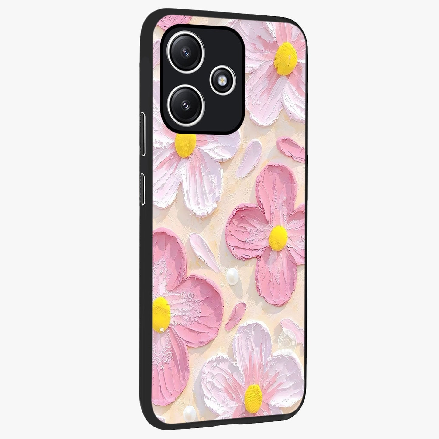 Blush Bloom Texture Glass Case upright view showcasing delicate blush floral texture with modern minimal style.