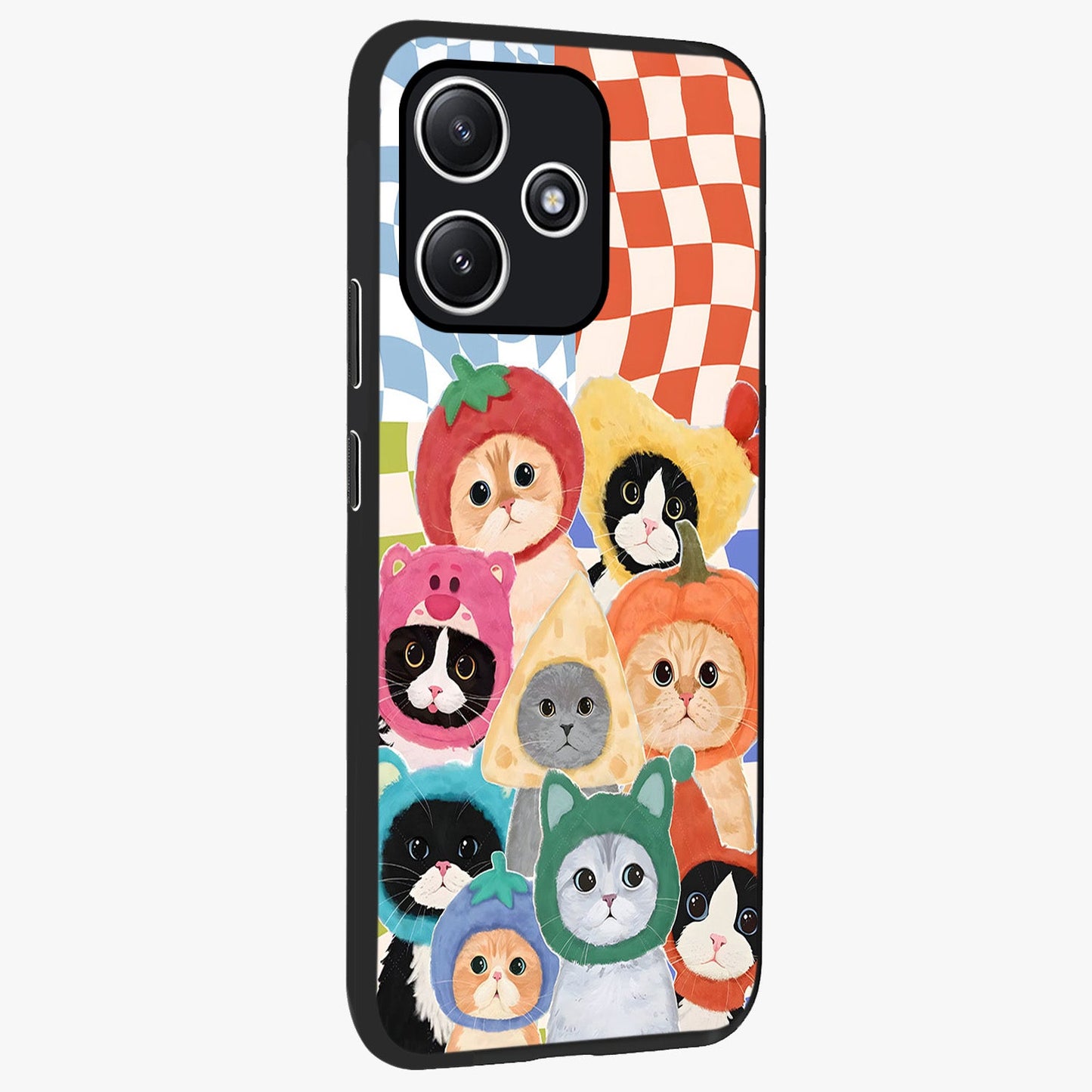 Cats in Fruits Glass Case upright view showcasing charming cat artwork with fun fruity theme.