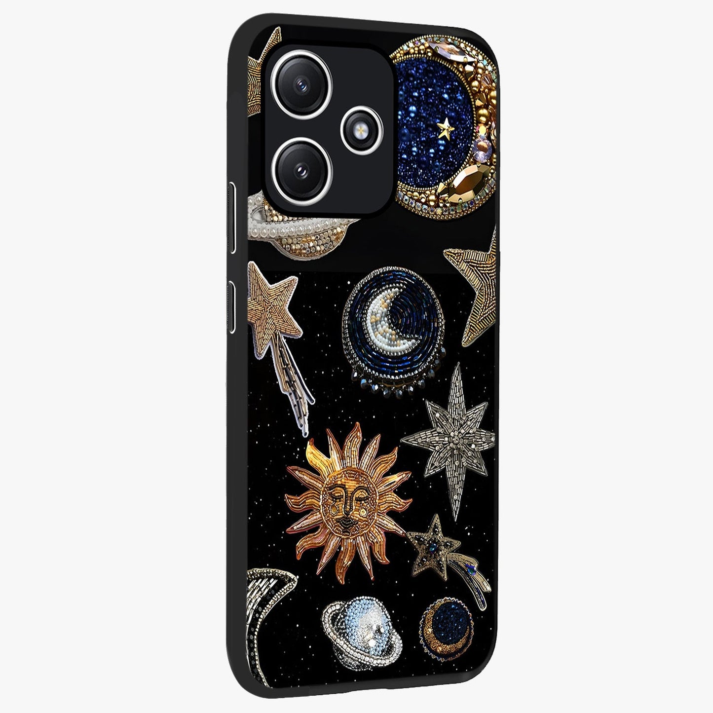 Celestial Gem Constellations Glass Case upright view showcasing cosmic constellation artwork with celestial aesthetic style.