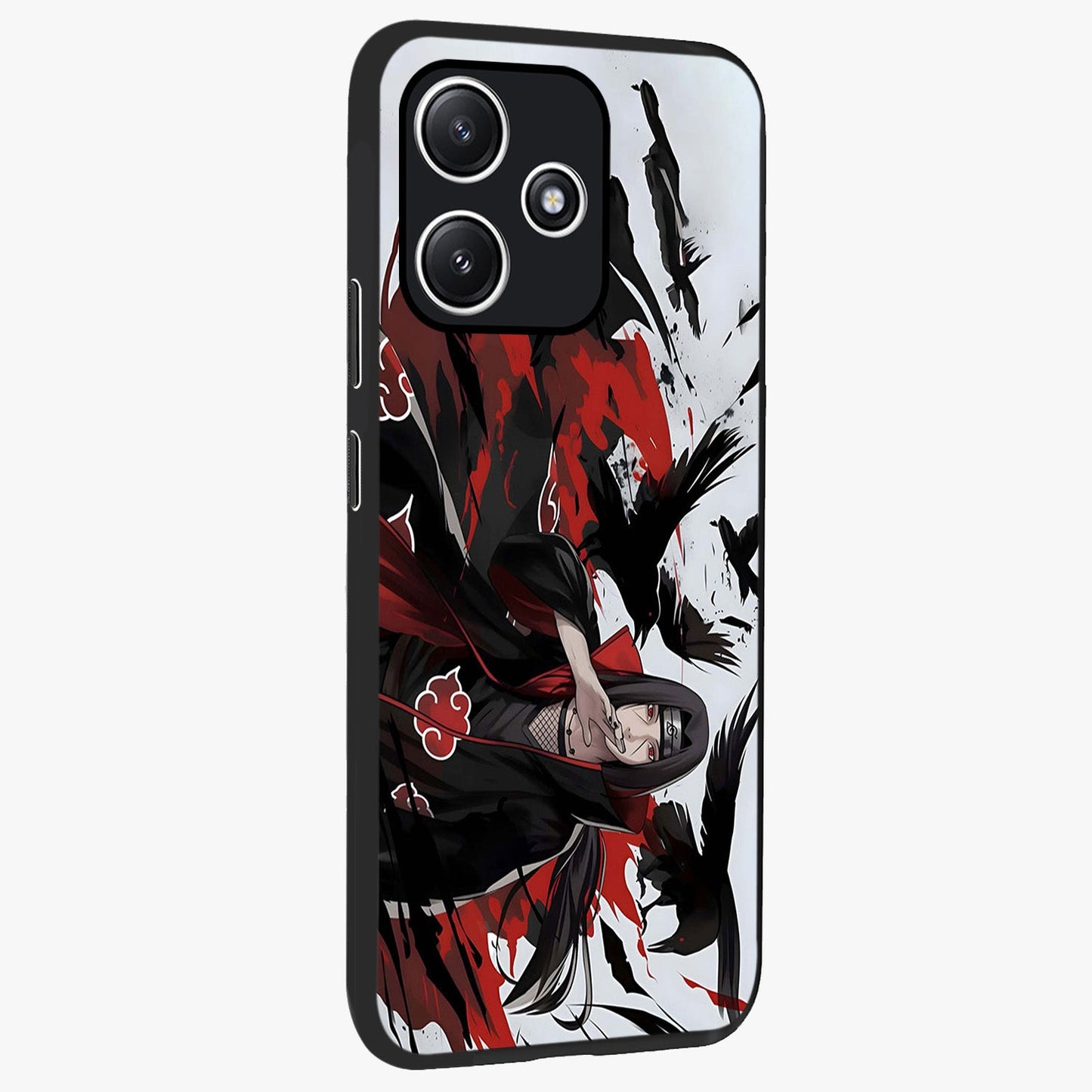 Crimson Crow Illusion Glass Case upright view showcasing striking crow illusion artwork with intense crimson theme.