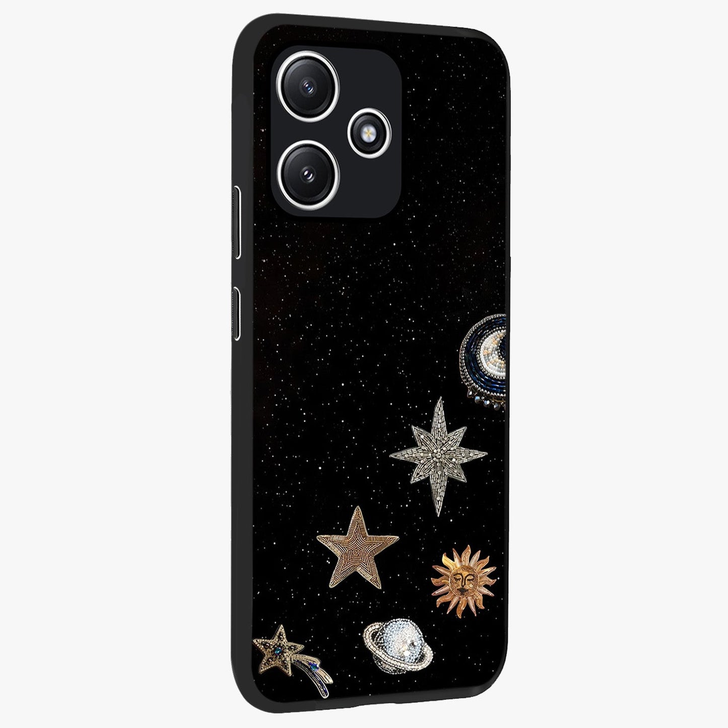 Galactic Charm Glow Glass Case upright view showcasing glowing cosmic charm artwork with magical celestial style.