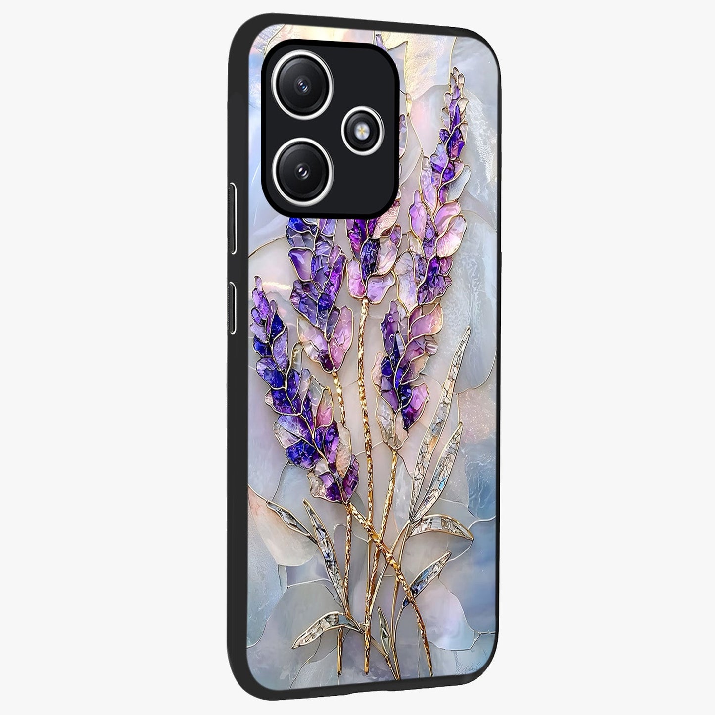 Lavender Dream Glow Glass Case upright view showcasing radiant lavender glow artwork with calming dreamy theme.