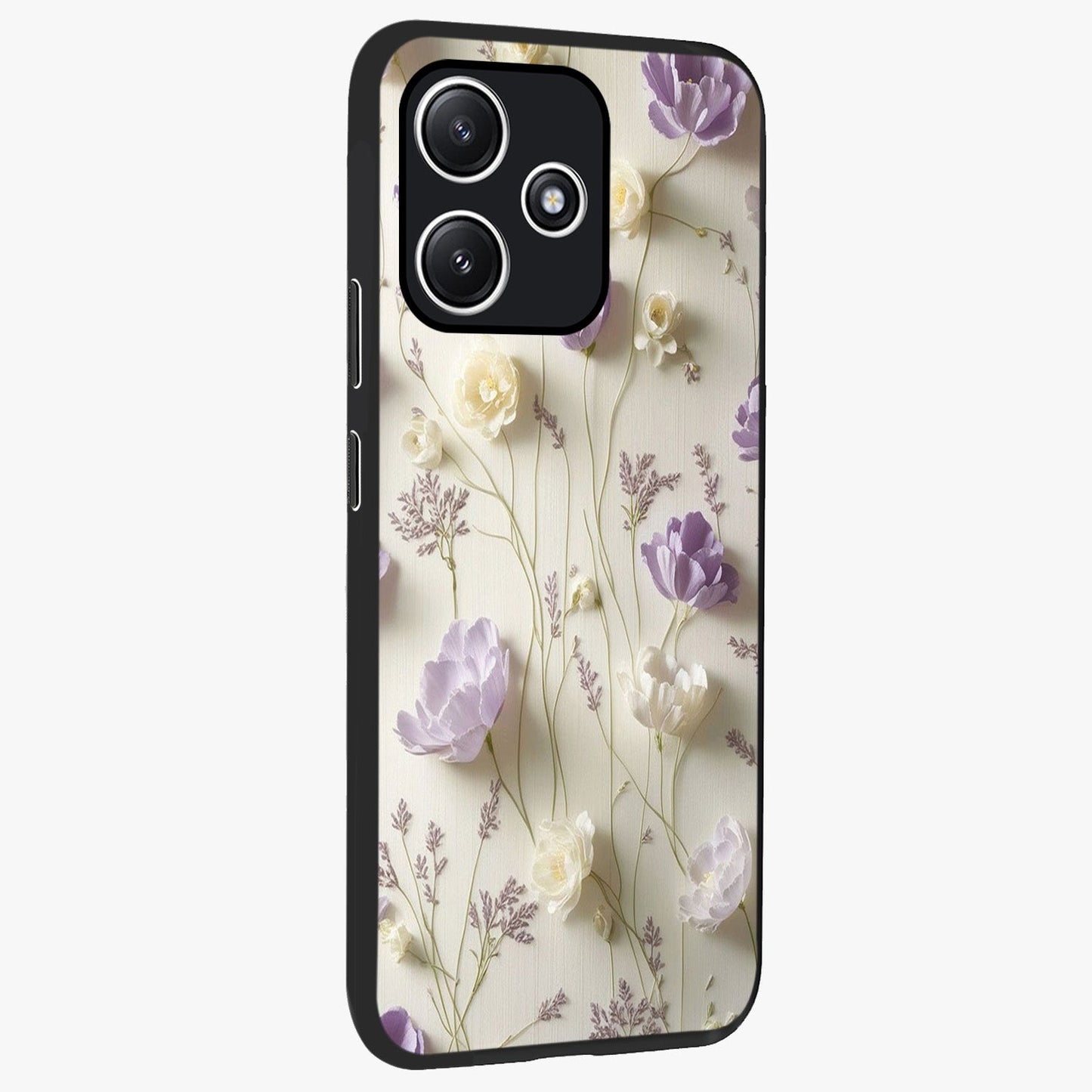 Lilac Breeze Harmony Glass Case upright view showcasing delicate lilac artwork with peaceful floral theme.