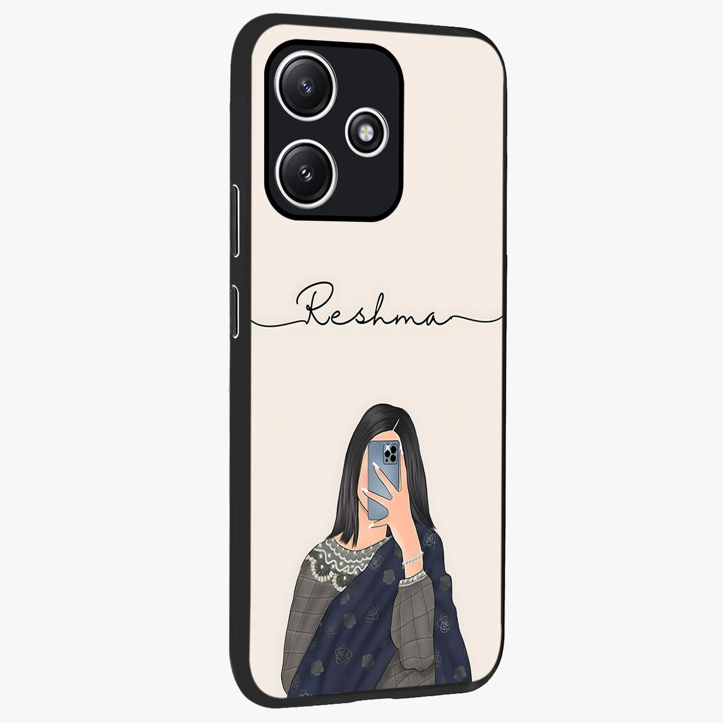 Mirror Mood Muse With Custom Name Glass Case upright view showcasing artistic mirror themed artwork with personalized aesthetic.
