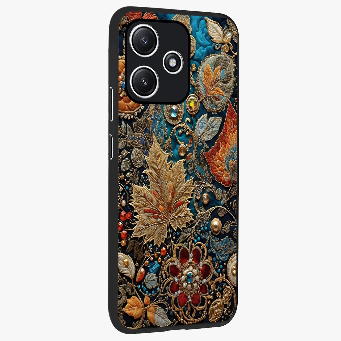 Royal Jewel Garden Glass Case upright view showcasing rich floral artwork with luxurious garden theme.