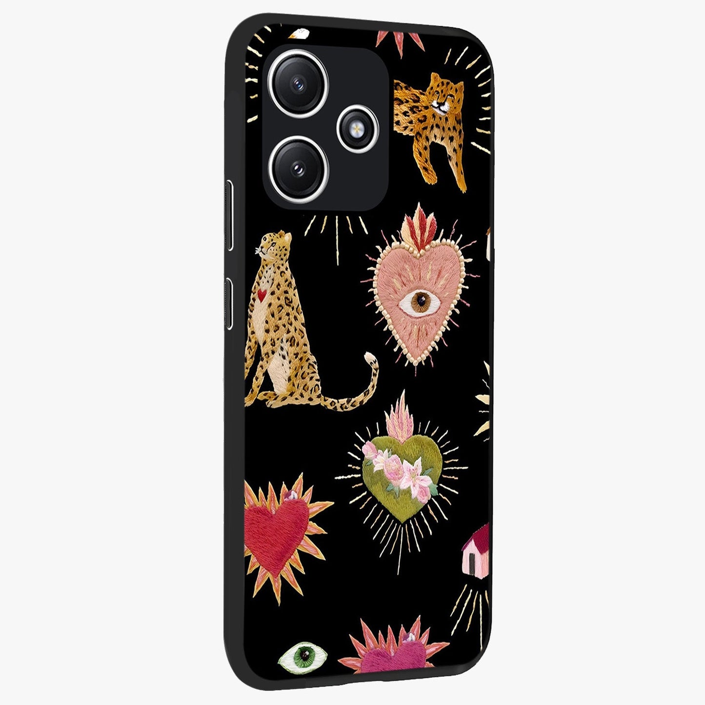 Sacred Jungle Heart Glass Case upright view showcasing vibrant jungle artwork with symbolic heart theme.