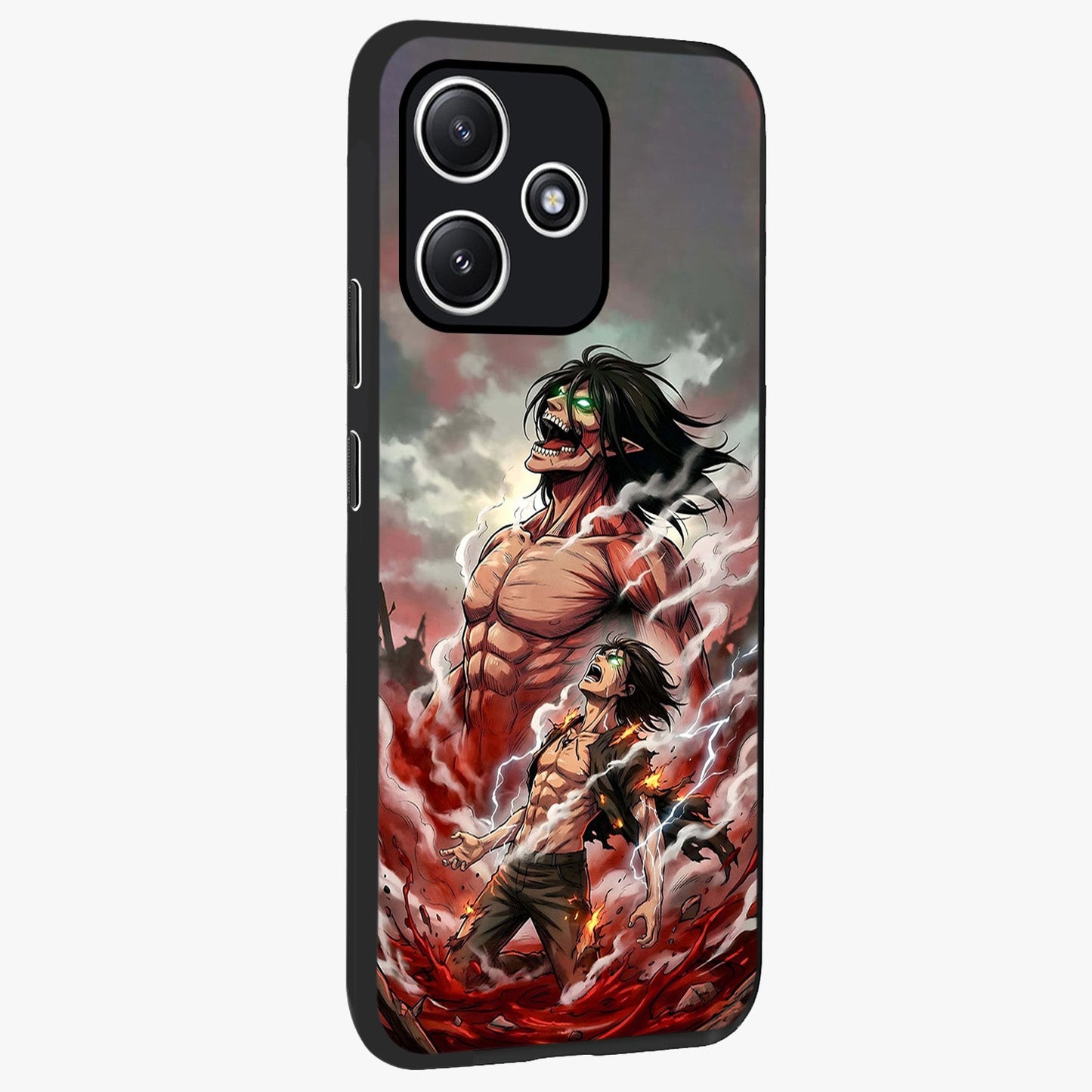 Titan Awakening Fury Glass Case upright view showcasing intense titan artwork with epic fantasy theme.