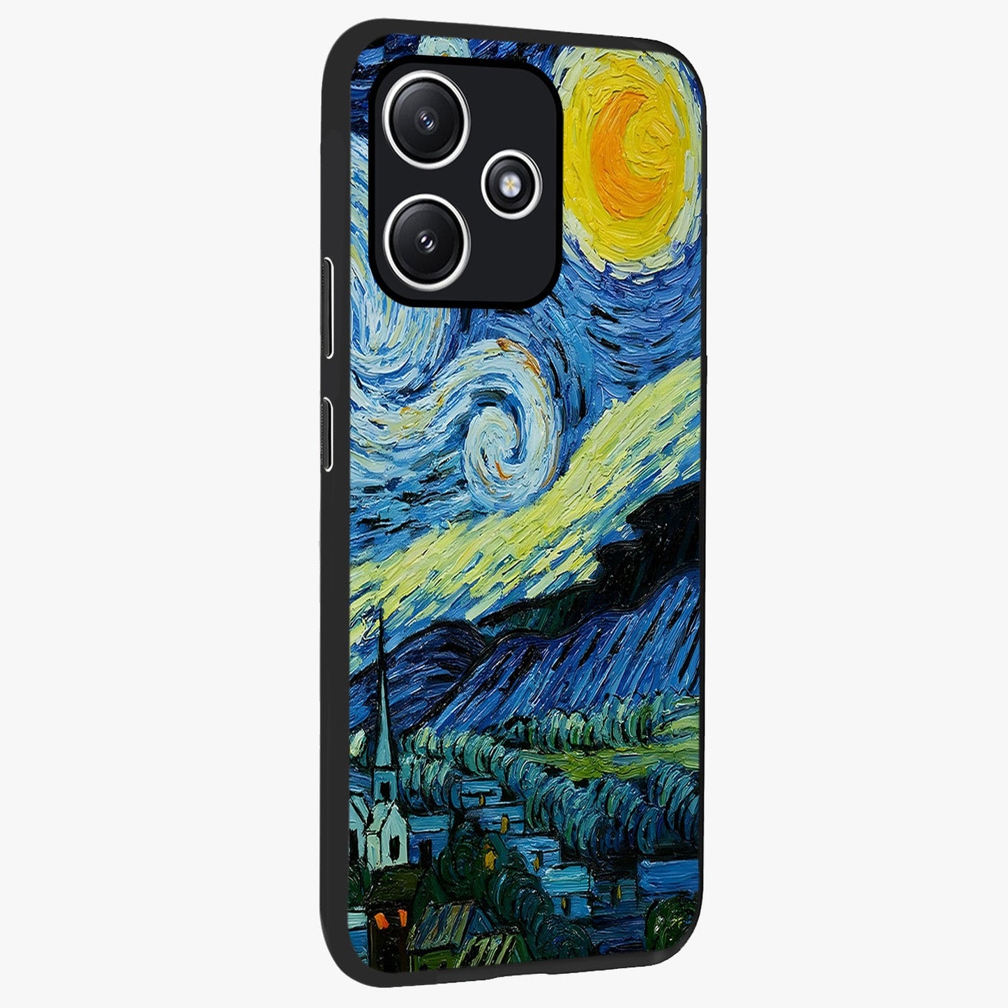 Van Gogh Art Glass Case upright view showcasing expressive painting style artwork with timeless artistic theme.