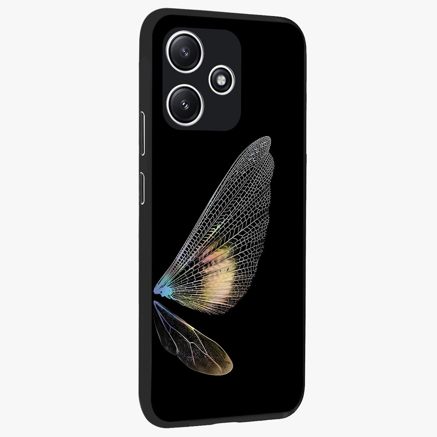 Whispers Of Wings Glass Case upright view showcasing elegant wing artwork with light airy theme.