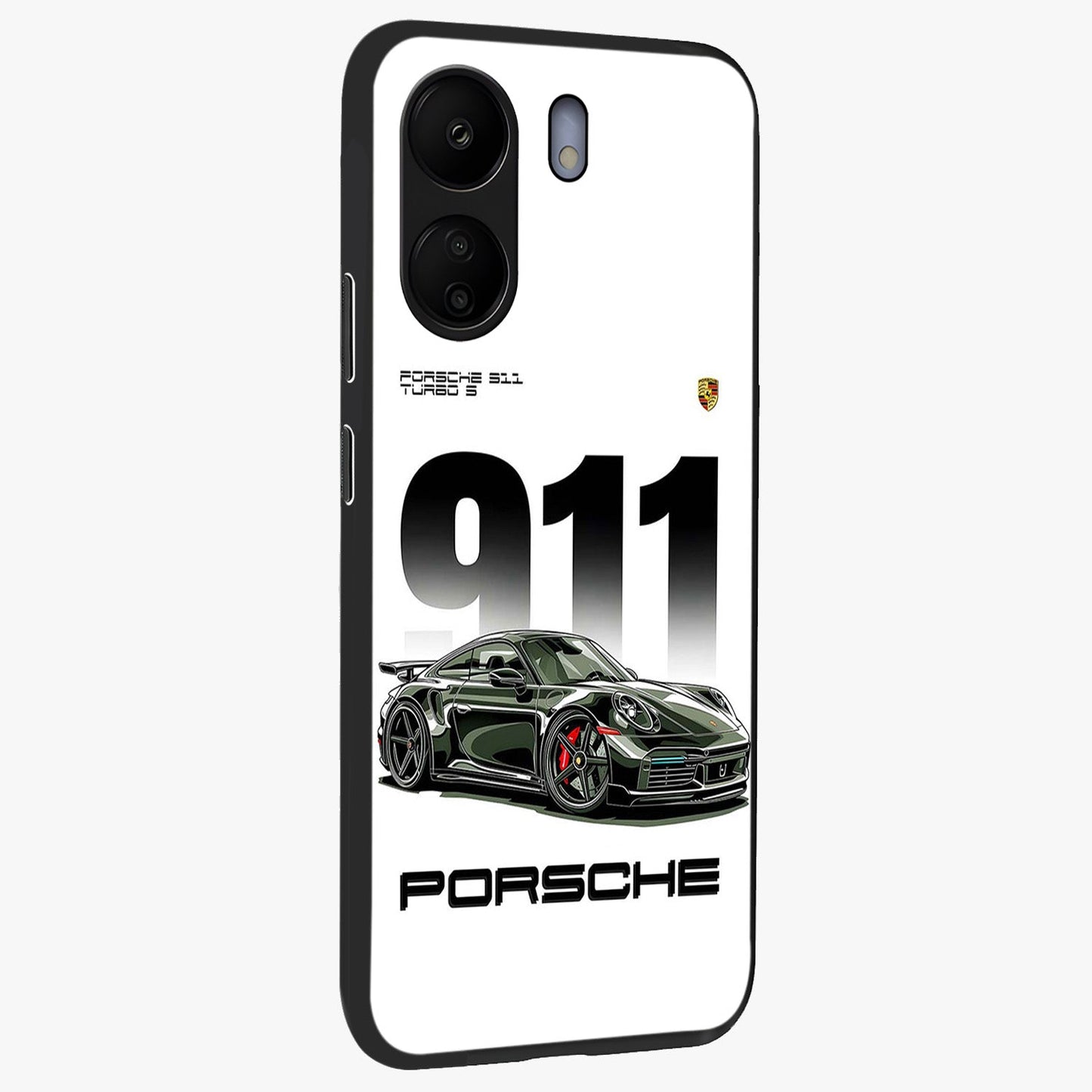 911 Turbo Dominance Glass Case upright perspective showcasing powerful racing design and modern automotive aesthetic.