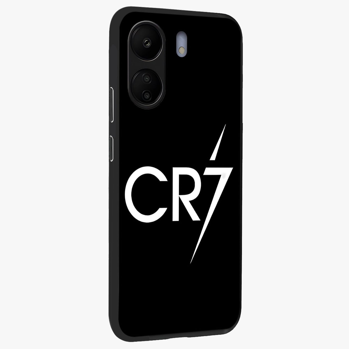 Cr7 Elite Strike Glass Case upright view showcasing energetic football inspired design with modern sports aesthetic.