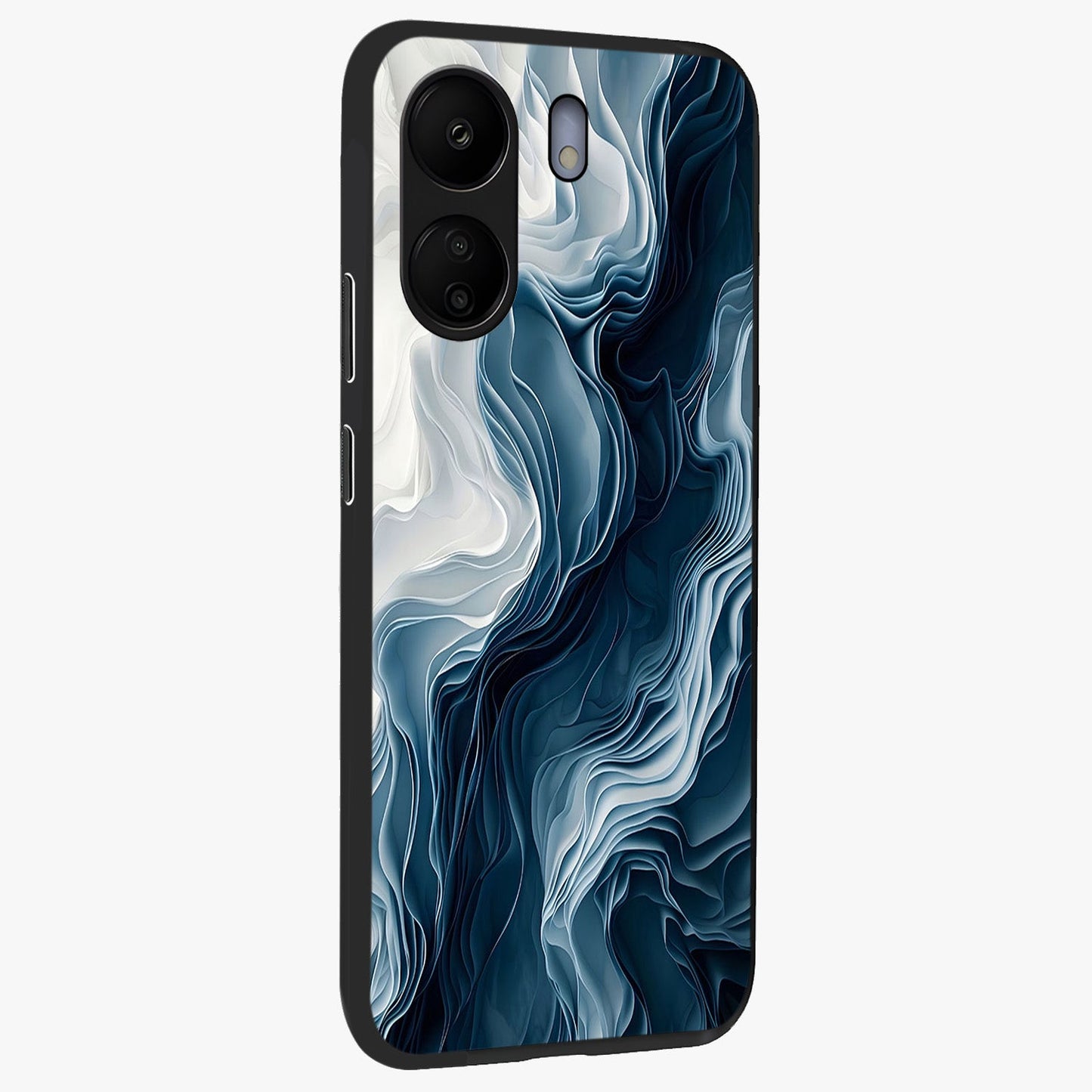 Ethereal Paper Marble Glass Case upright view showcasing smooth marble artwork with refined minimalist theme.