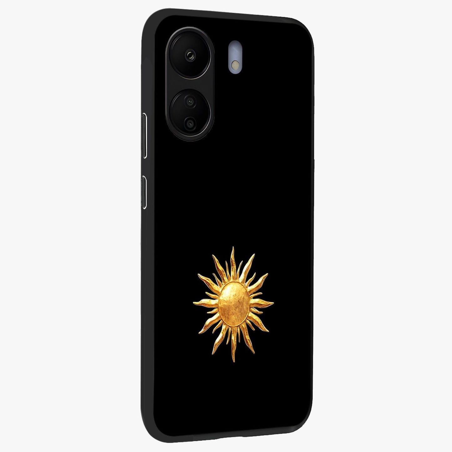 Golden Sun Minimalism Glass Case upright view showcasing haunting graveyard artwork with dramatic dark theme.