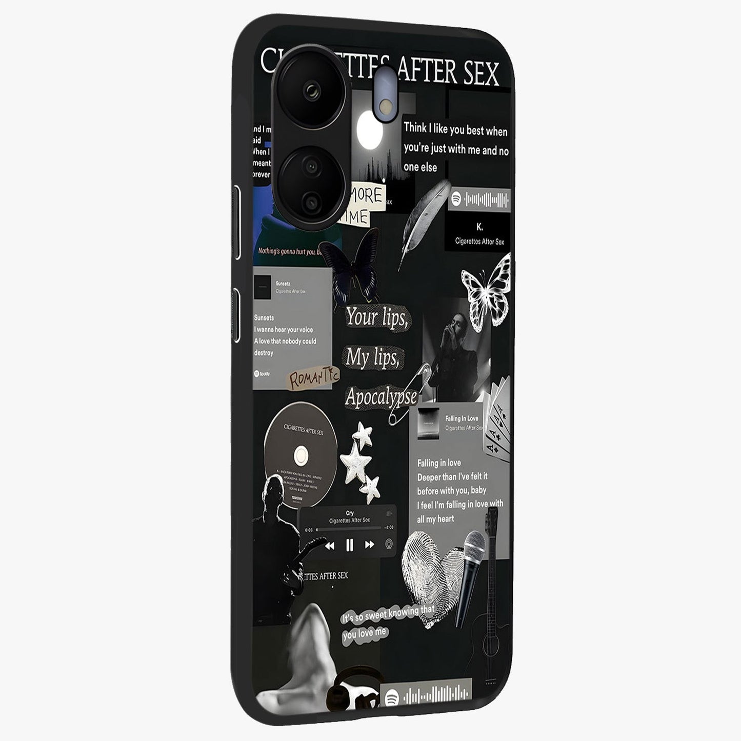 Midnight Love Echo Glass Case upright view showcasing expressive romantic artwork with dreamy midnight theme.