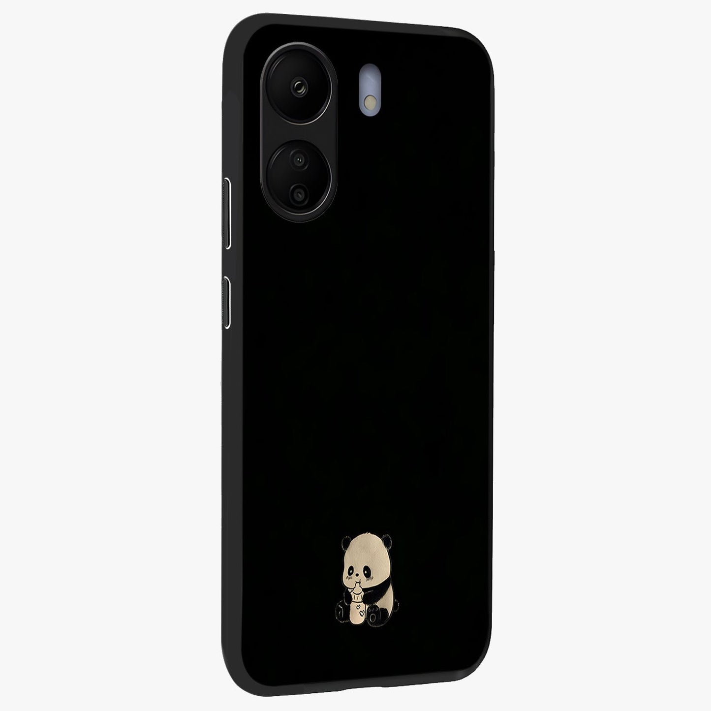 Midnight Panda Love Glass Case upright view showcasing charming panda artwork with playful romantic theme.