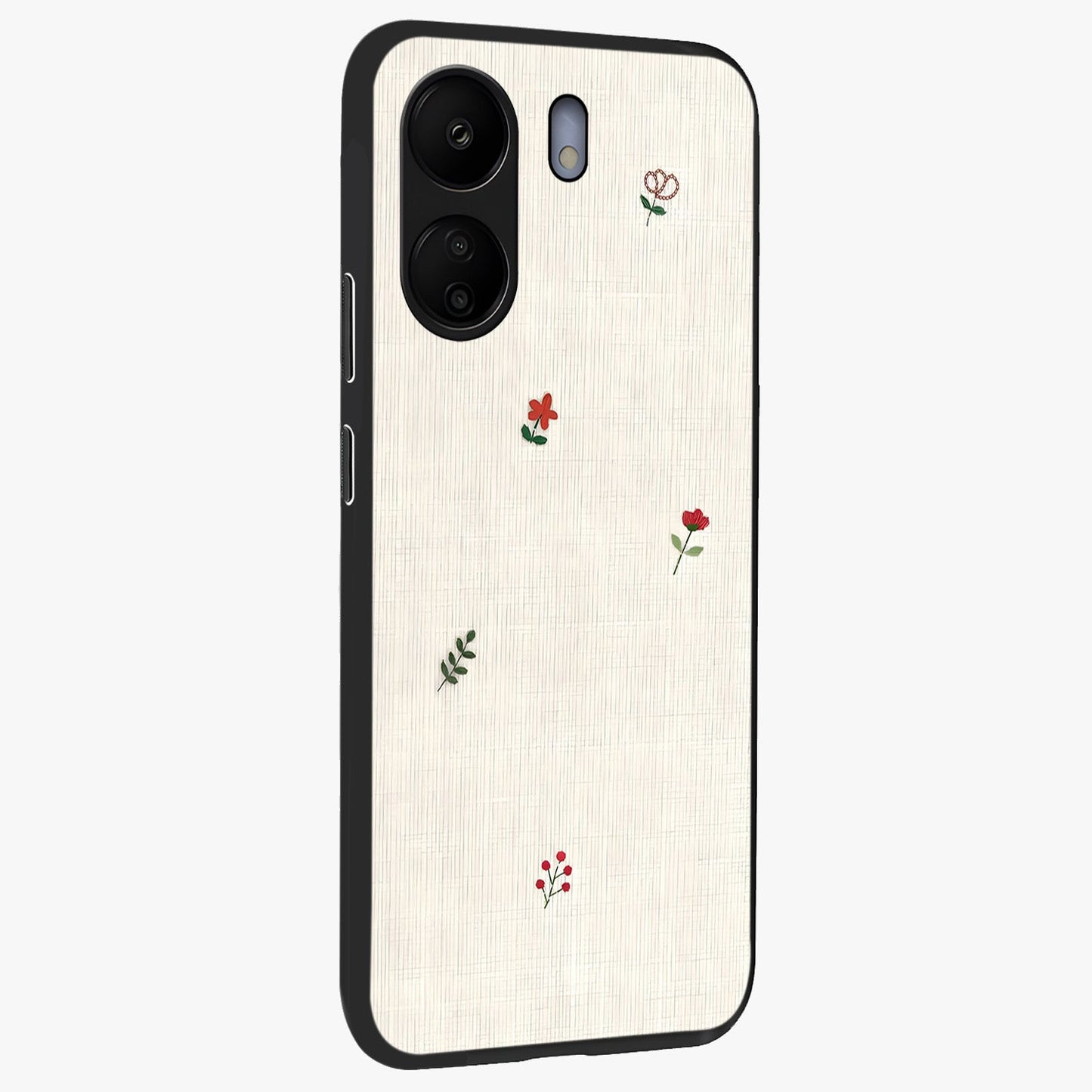 Minimalistic Blue With White Flower Pattern Glass Case upright view showcasing clean white flower artwork with calming blue theme.