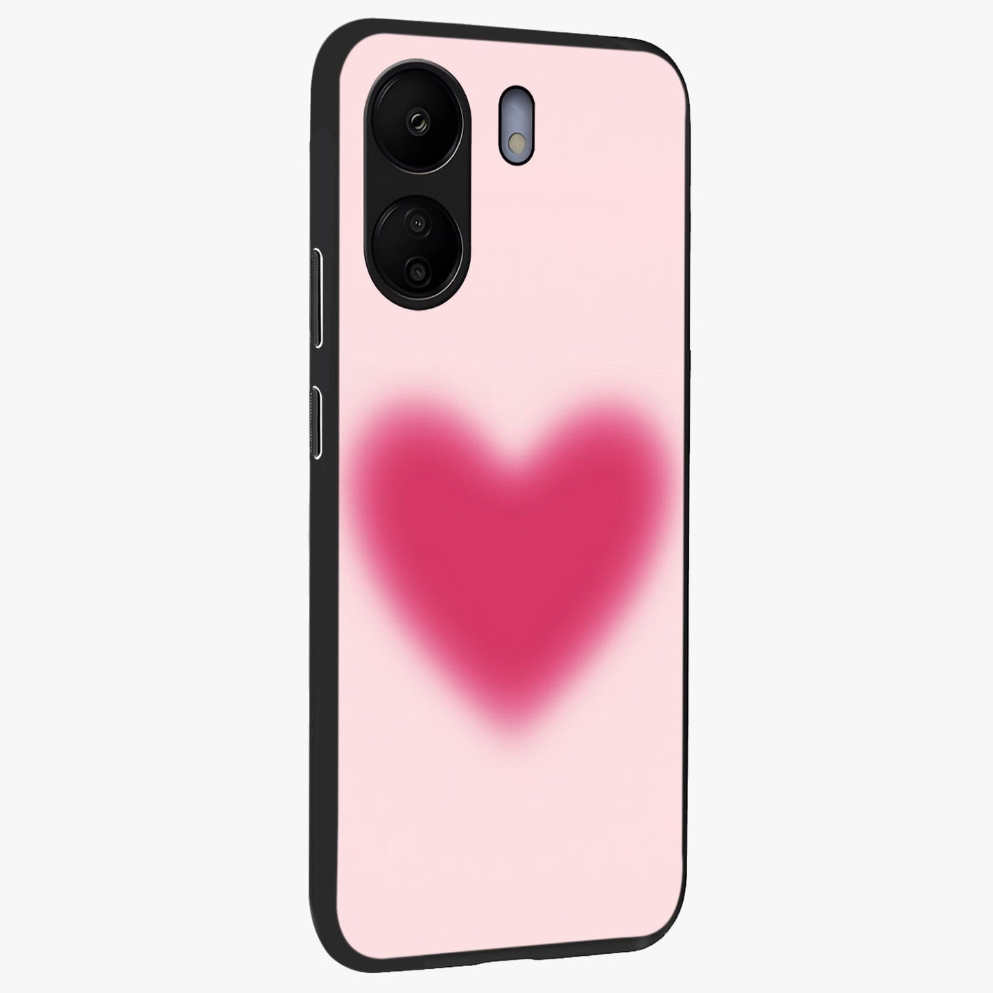 Pink Aura Heart Glass Case upright view showcasing romantic heart artwork with soft pastel theme.