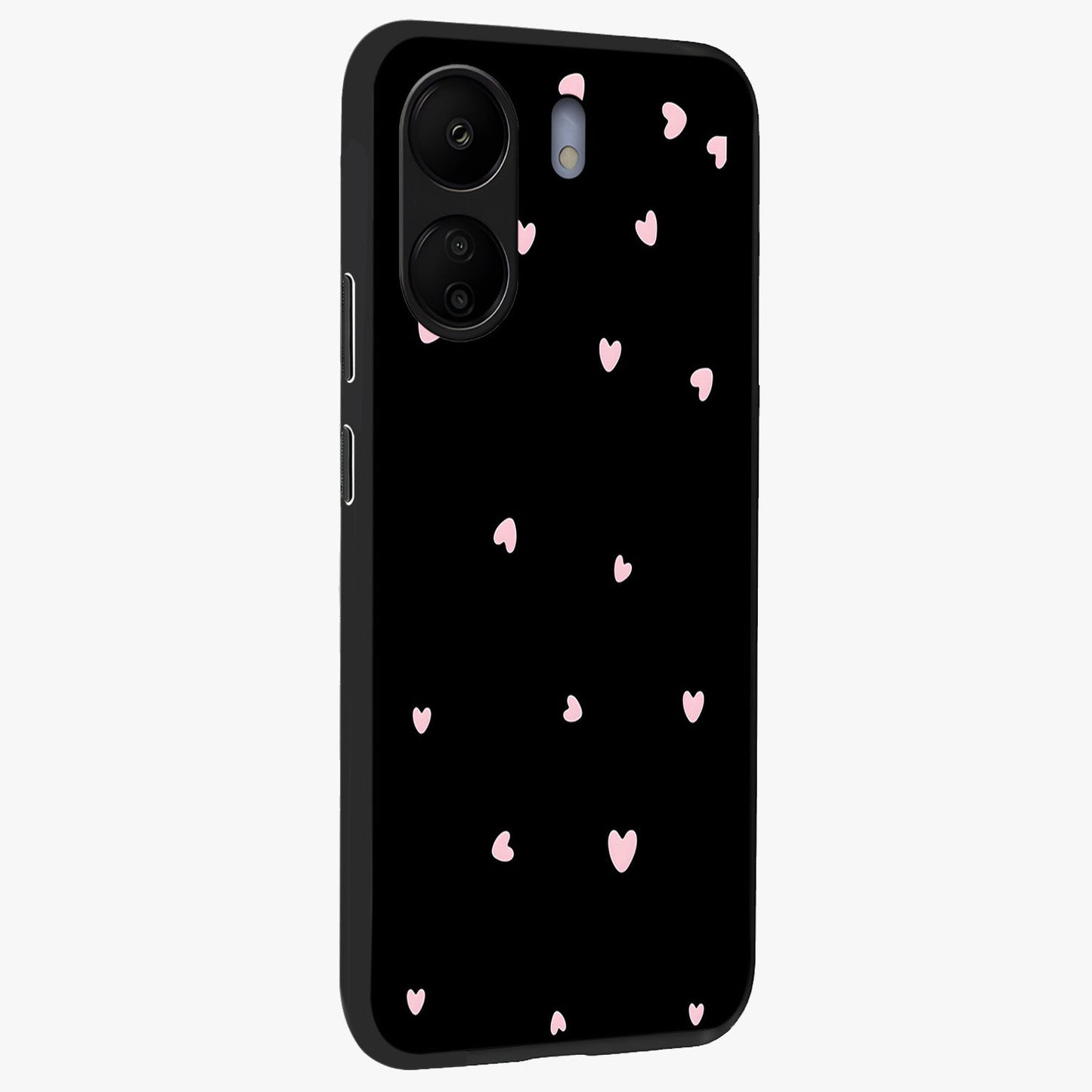 Pink Love Drops Glass Case upright view showcasing charming heart drop artwork with romantic playful theme.