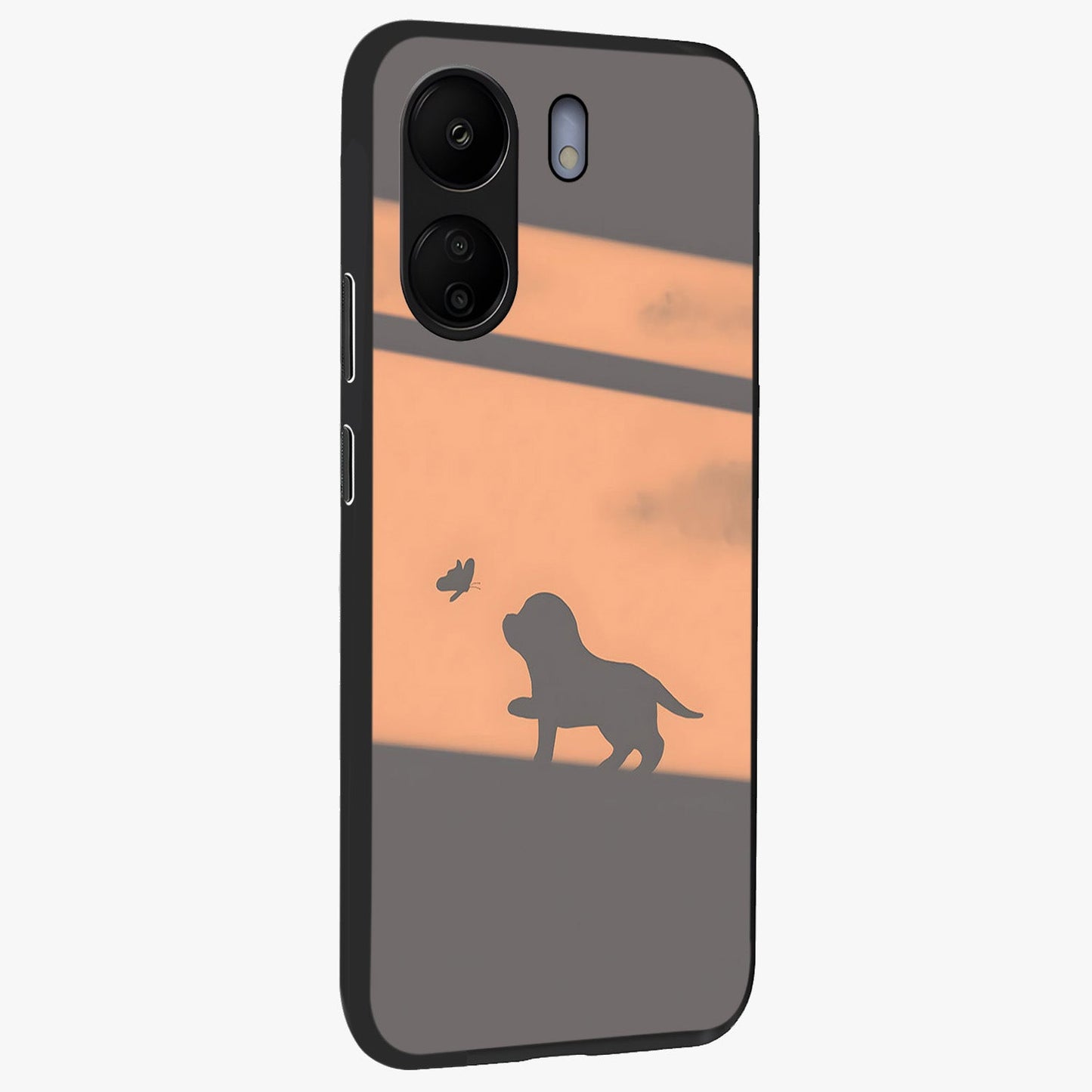 Puppy Shadow Art Glass Case upright view showcasing charming puppy artwork with creative silhouette theme.