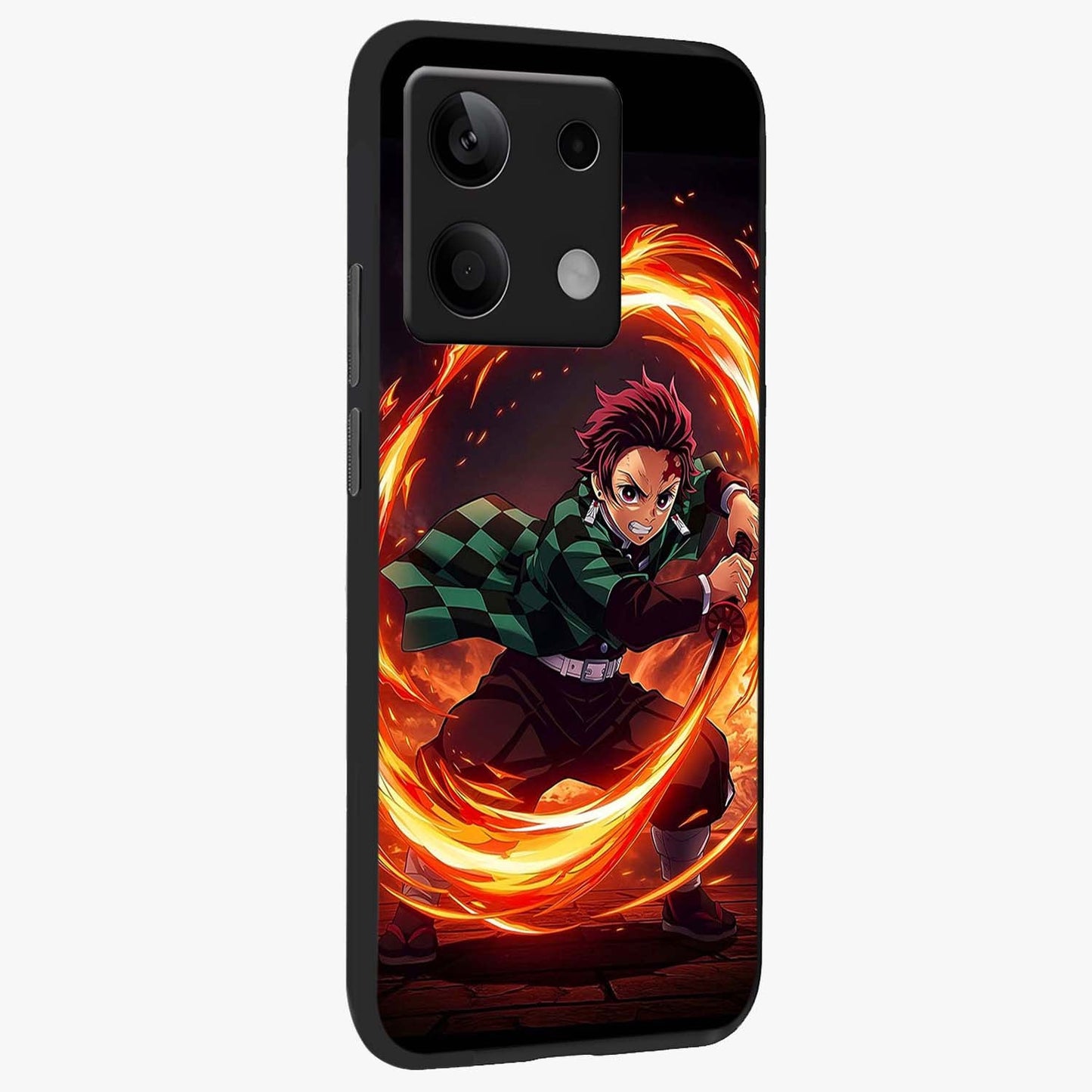 Blazing Sword Resolve Glass Case upright view showcasing dramatic warrior inspired artwork with intense visual style.