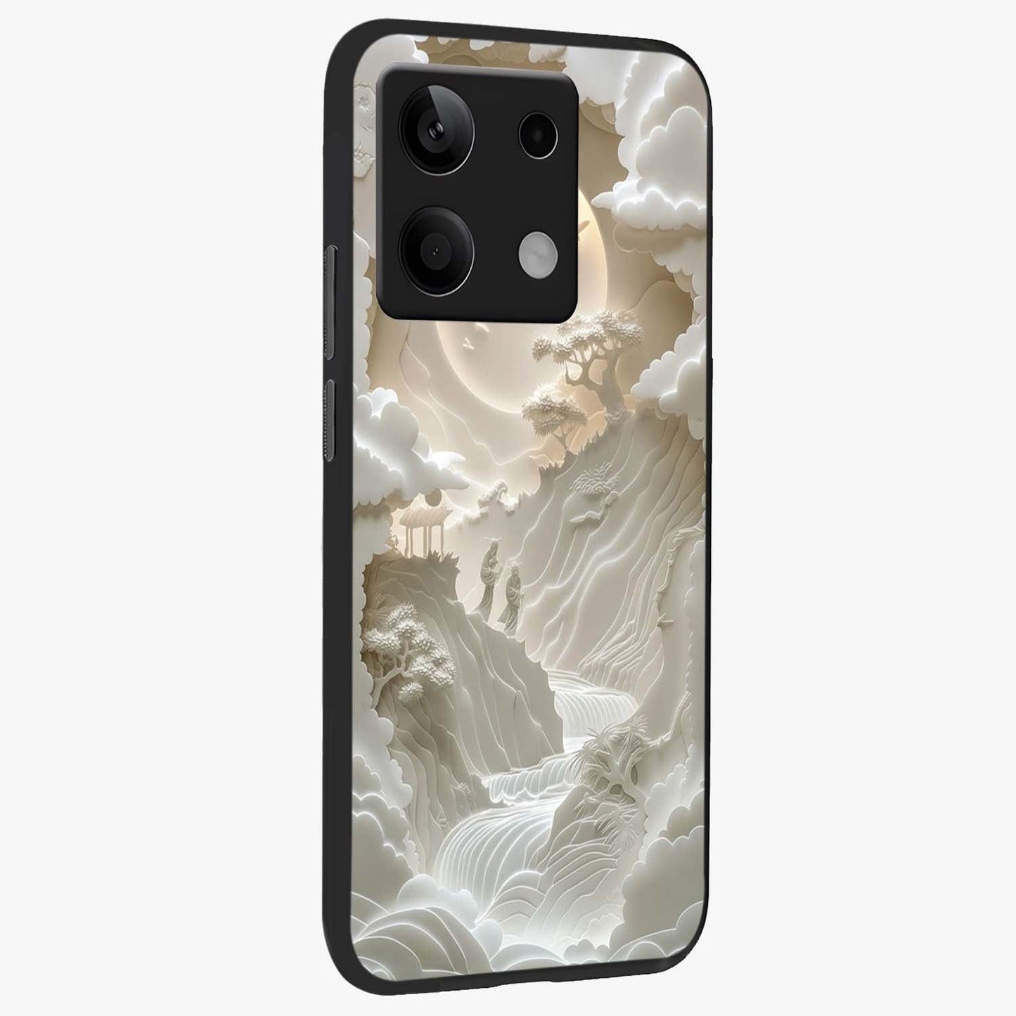 Celestial Origami Glass Case upright view showcasing creative origami artwork with modern celestial style.