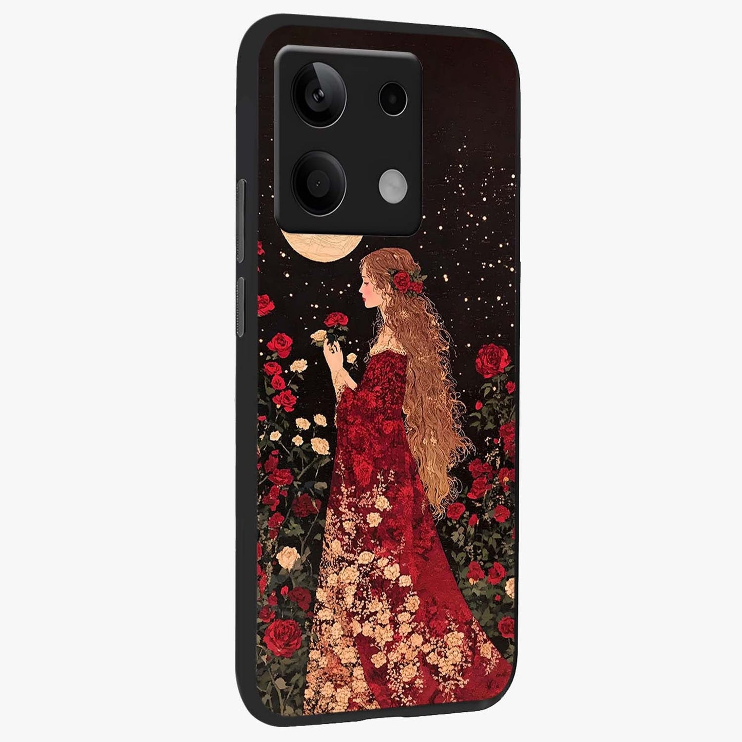 Crimson Dreams Glass Case upright view showcasing dreamy red toned artwork with modern aesthetic style.