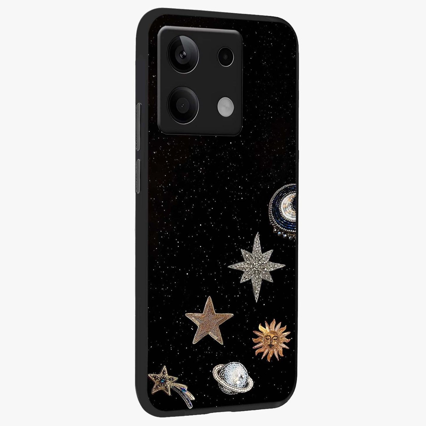 Galactic Charm Glow Glass Case upright view showcasing glowing cosmic charm artwork with magical celestial style.