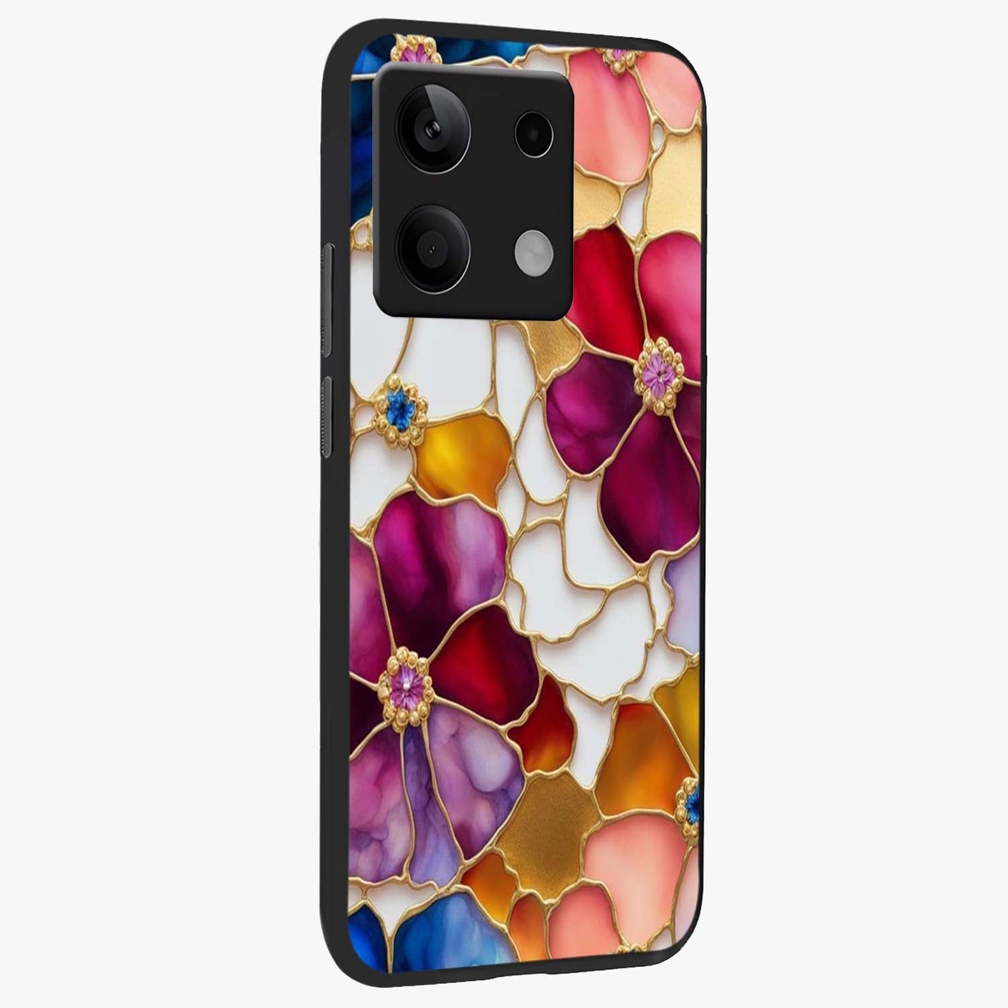 Marble Flower Pattern Glass Case upright view showcasing decorative marble flower artwork with refined style.