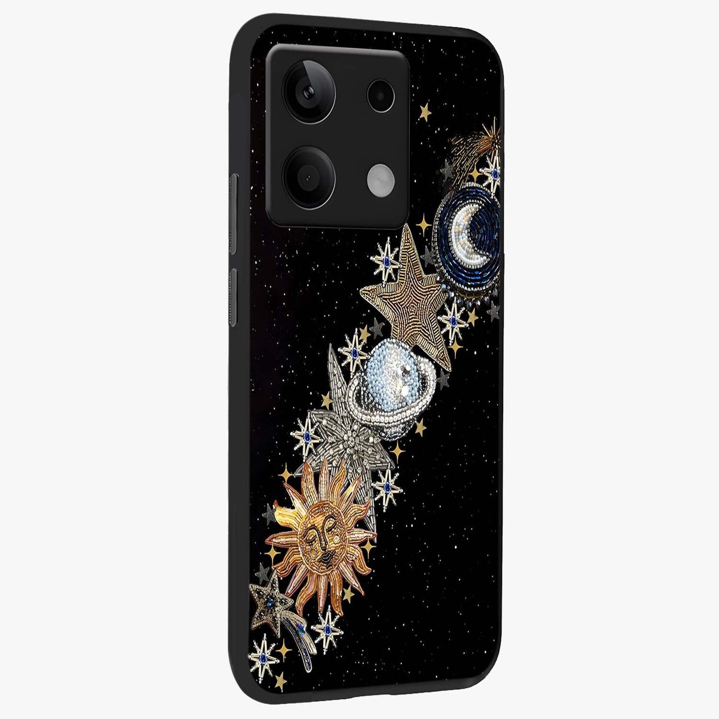 Pearls Universe Object Glass Case upright view showcasing decorative pearl themed artwork with cosmic elegance.