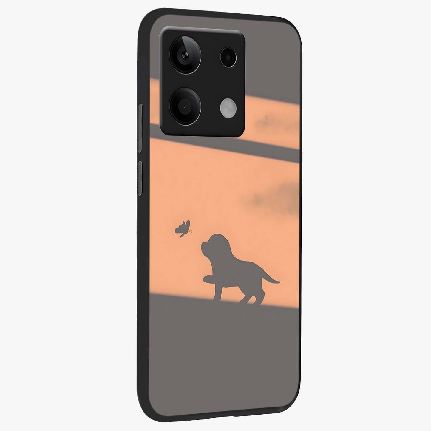 Puppy Shadow Art Glass Case upright view showcasing charming puppy artwork with creative silhouette theme.
