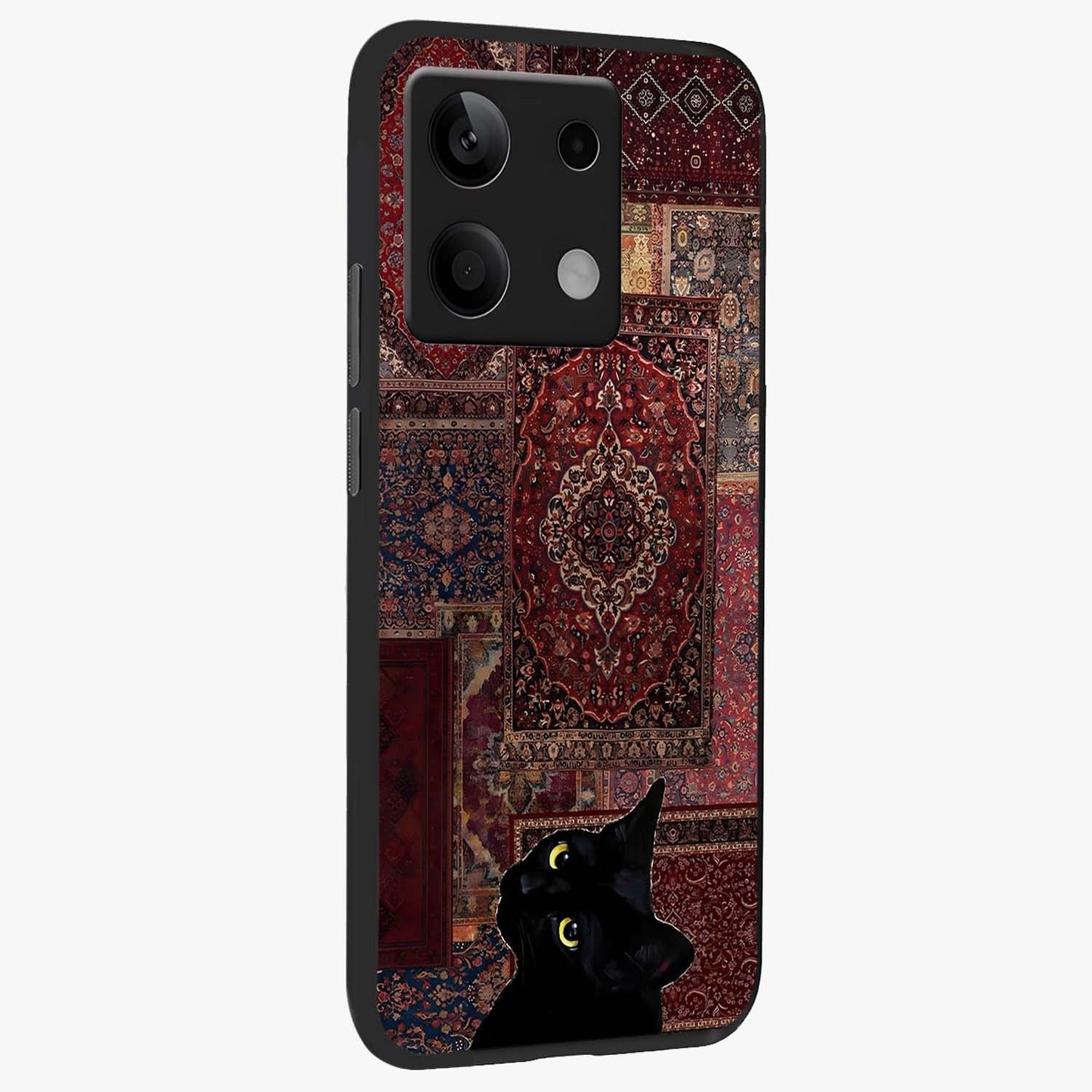 Regal Magic Cat Apple Glass Case upright view showcasing charming cat artwork with playful magical theme.