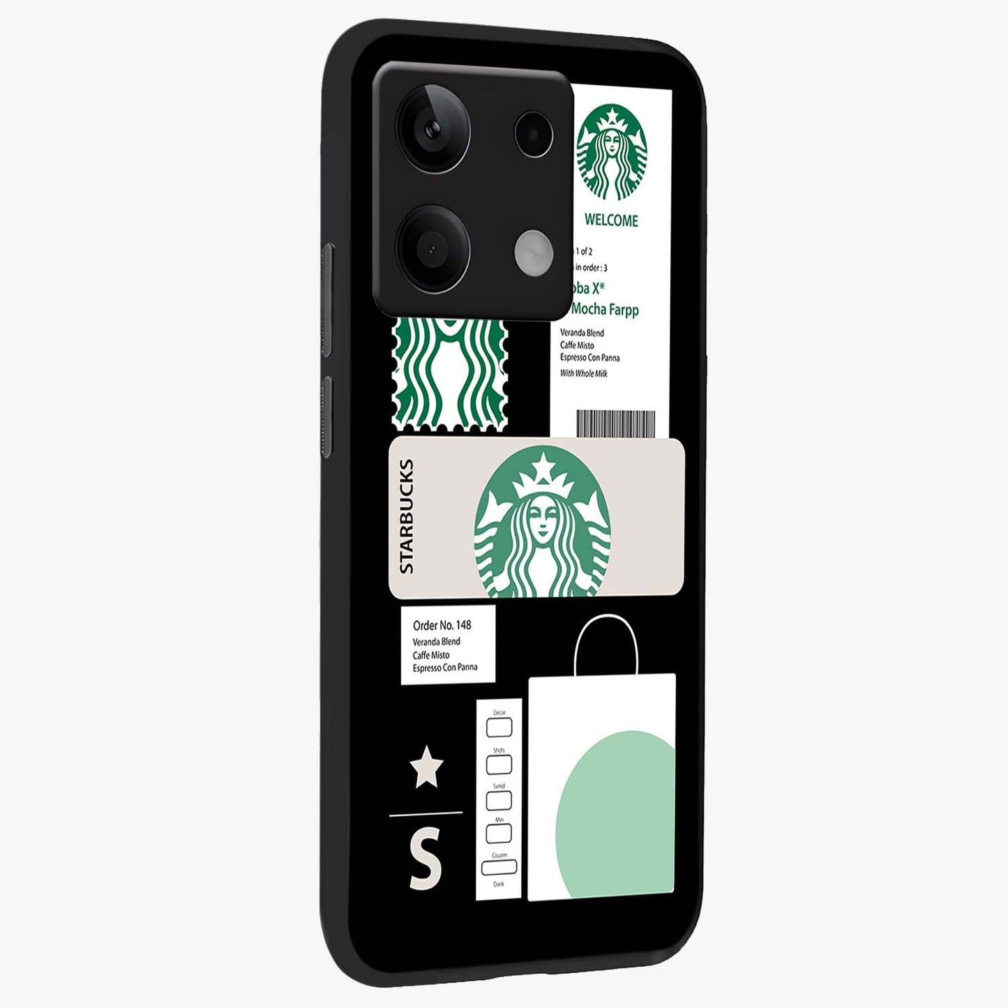 Starbucks Mocha Glass Case upright view showcasing trendy coffee inspired artwork with modern lifestyle theme.