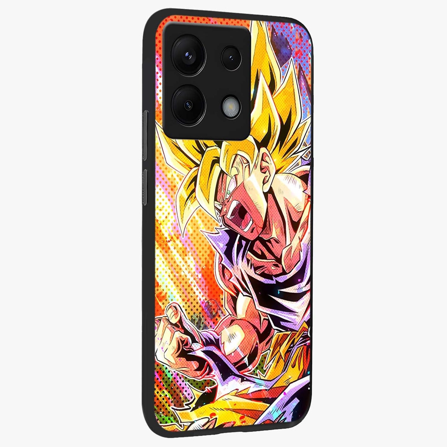 Firing Goku Glass Case upright view showcasing energetic anime artwork with bold warrior theme.