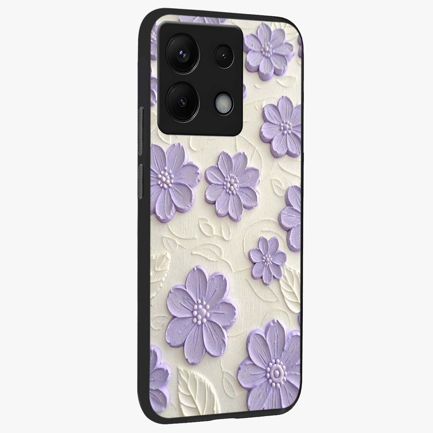 Floral Wall Art With Purple Flowers Glass Case upright view showcasing elegant purple flower artwork with decorative floral theme.