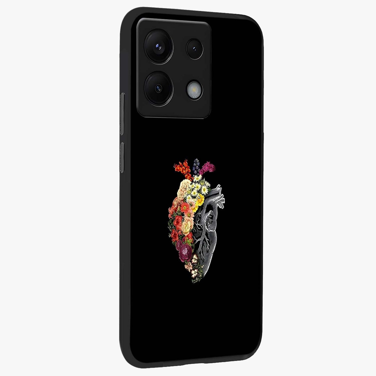 Heart With Flowers Glass Case upright view showcasing decorative heart and floral artwork with sweet romantic theme.