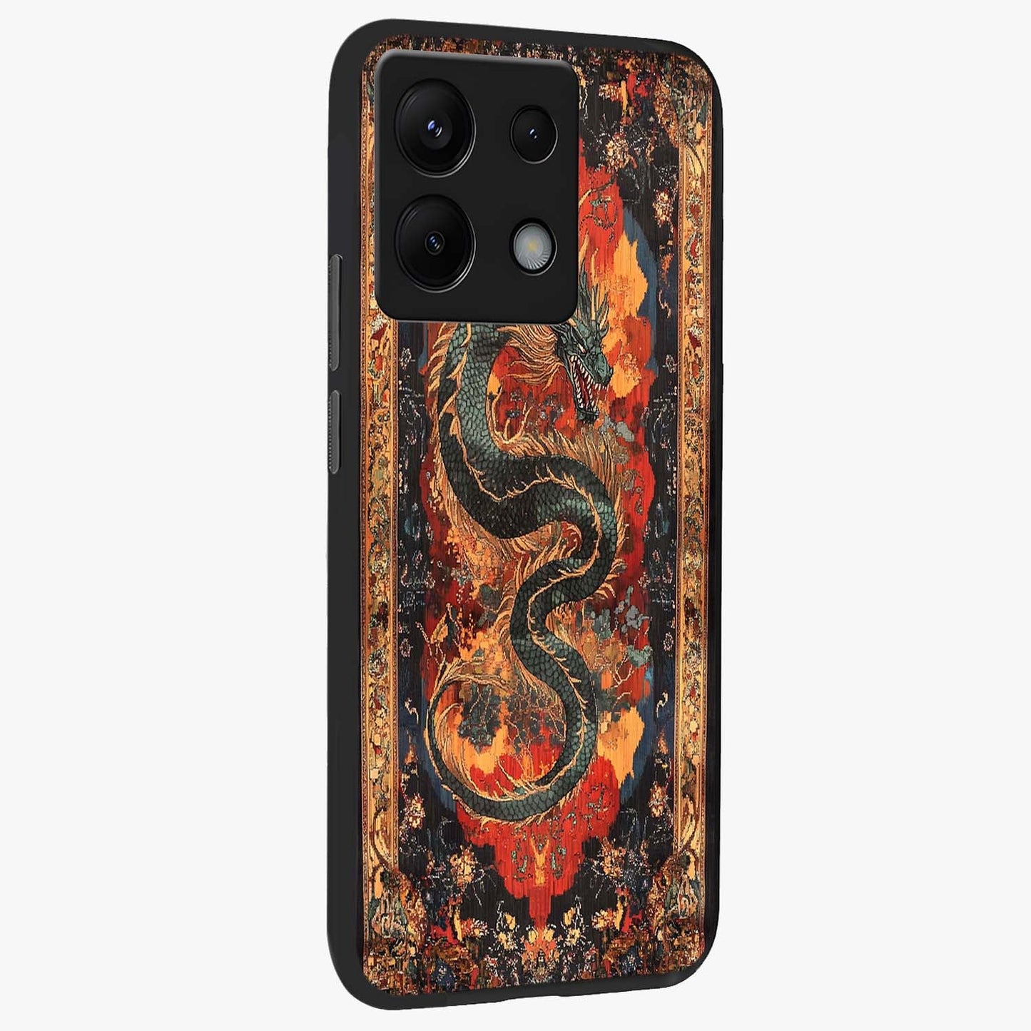 Inferno Dragon Soul Glass Case upright view showcasing intense dragon artwork with fantasy fire theme.