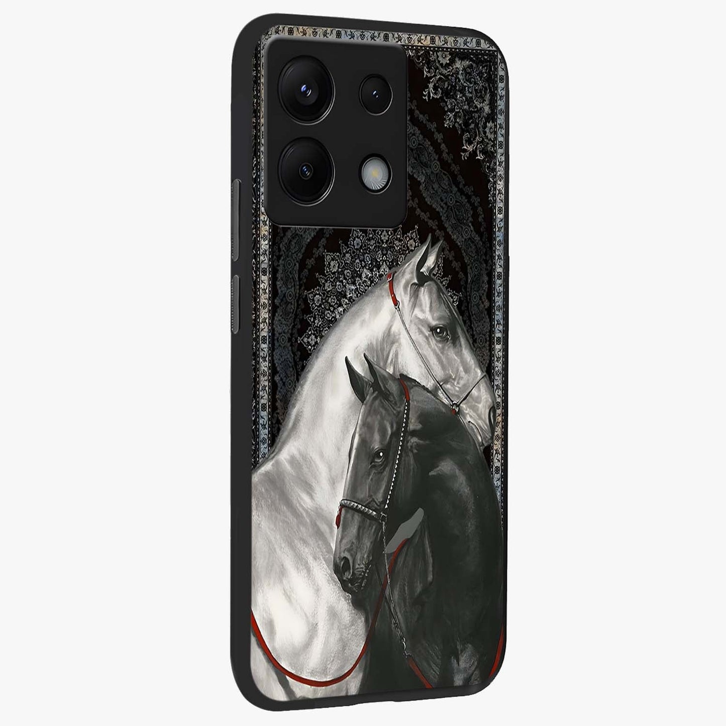 Majestic Ride Legacy Glass Case upright view showcasing dynamic ride inspired artwork with modern automotive theme.