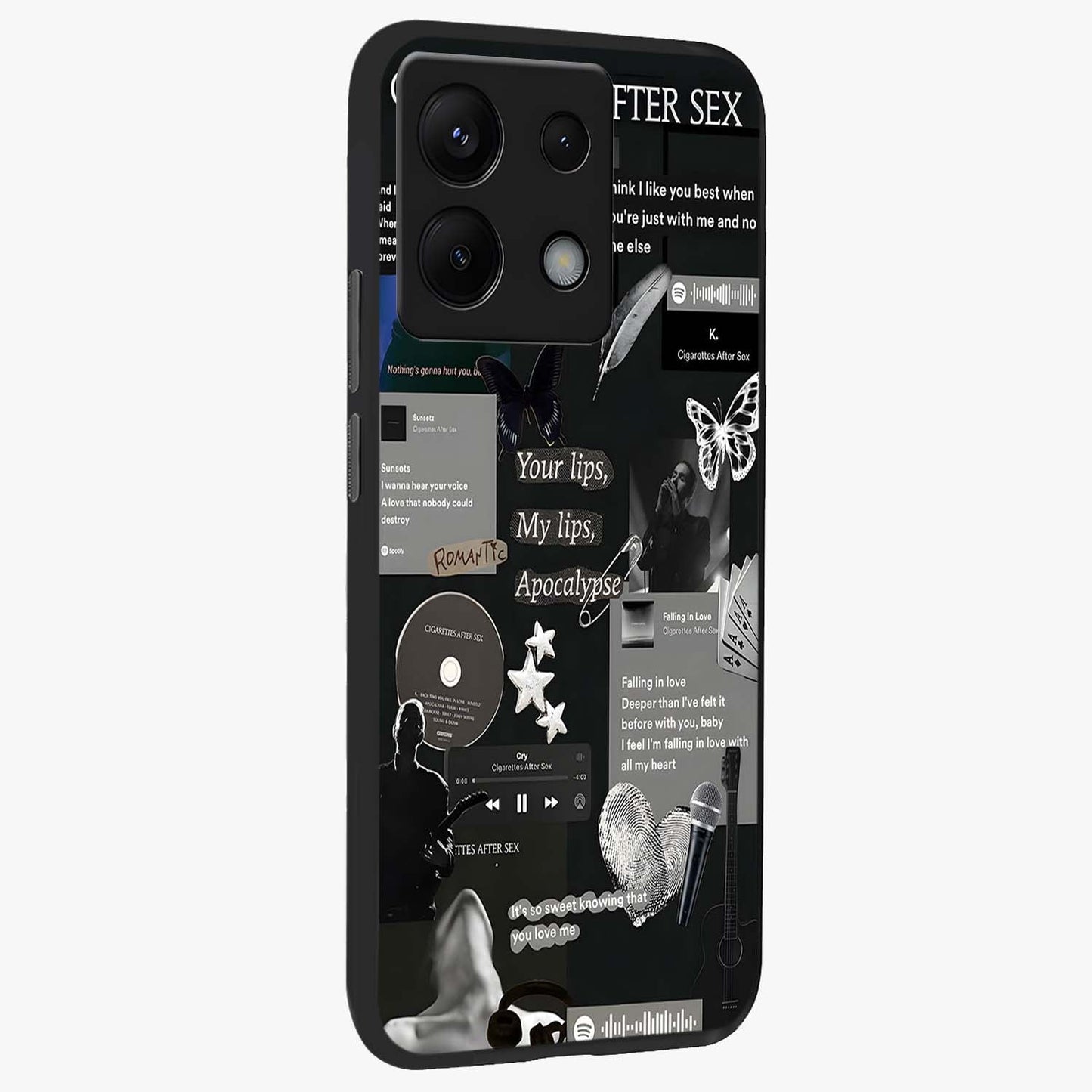 Midnight Love Echo Glass Case upright view showcasing expressive romantic artwork with dreamy midnight theme.