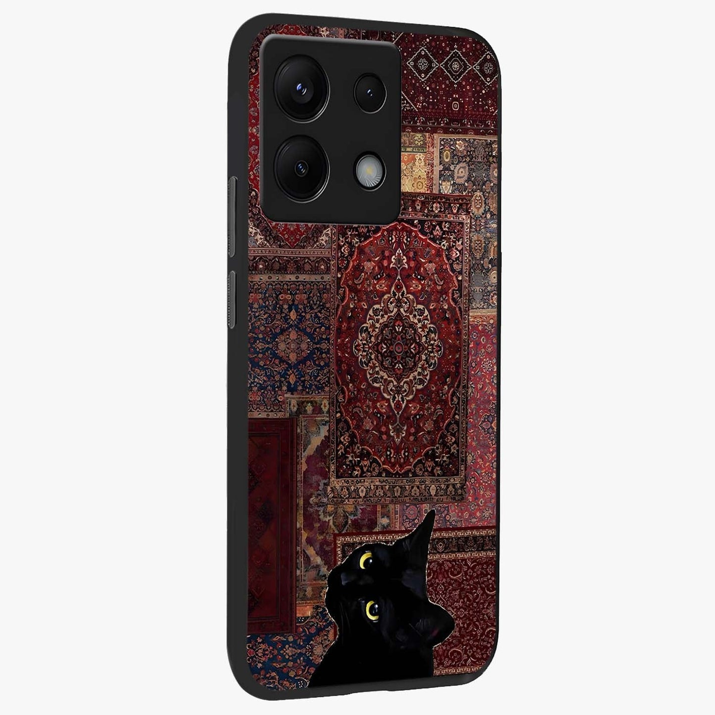 Regal Magic Cat Apple Glass Case upright view showcasing charming cat artwork with playful magical theme.