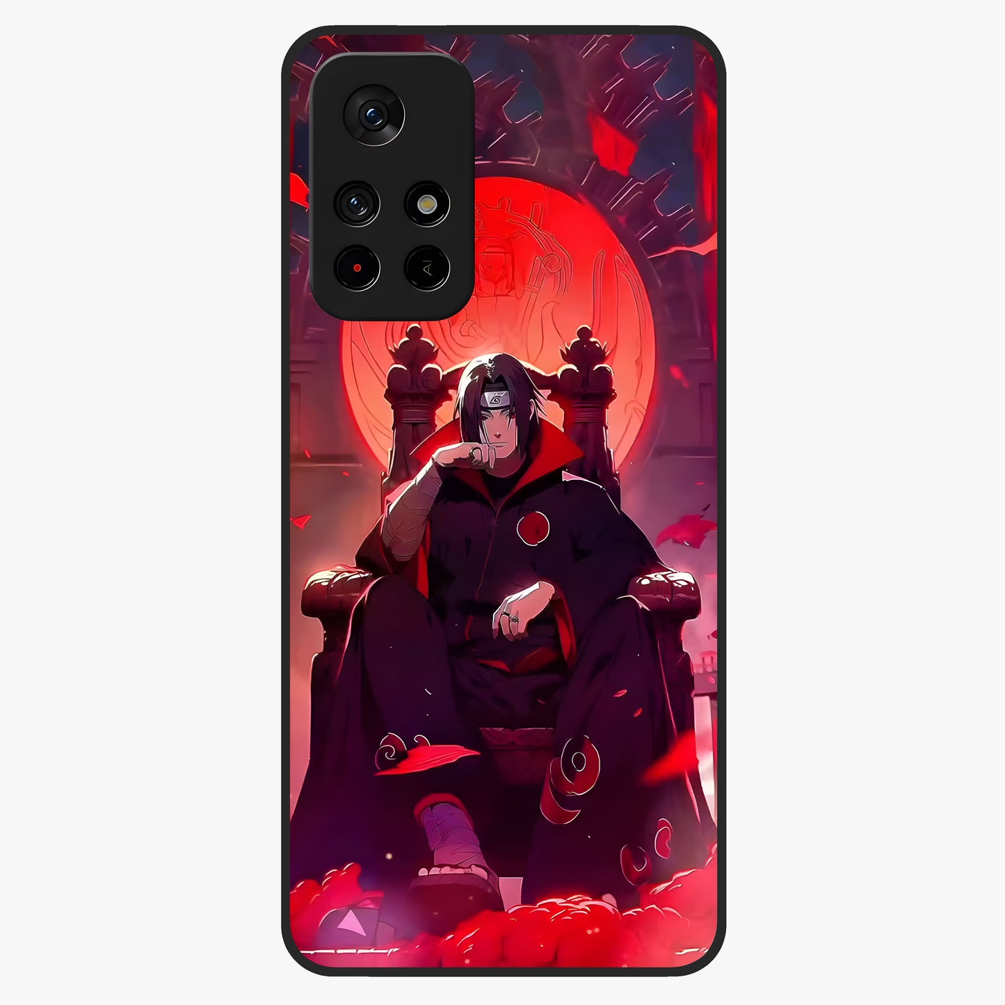 Blood Moon Sovereign Glass Case upright view showcasing powerful moon inspired artwork with cosmic aesthetic style.